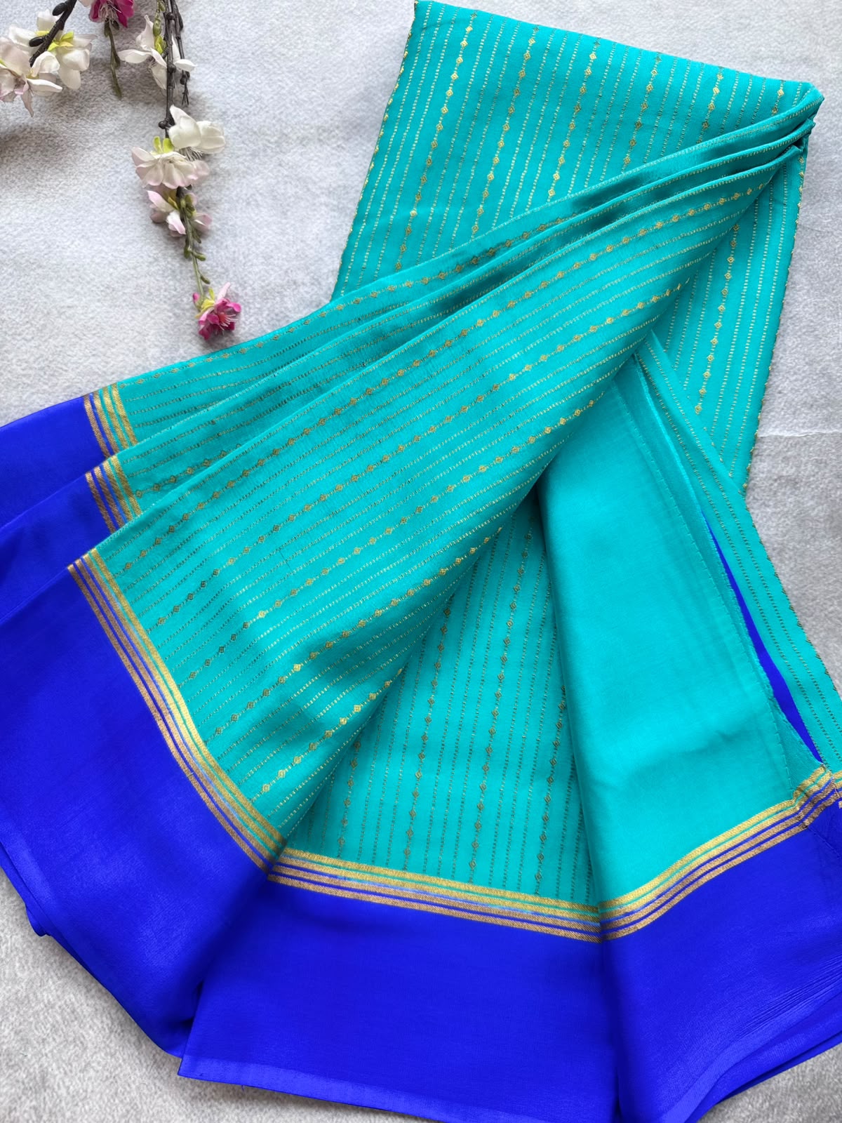 Teal Satin Border Pure Mysore Crepe Silk Saree 109