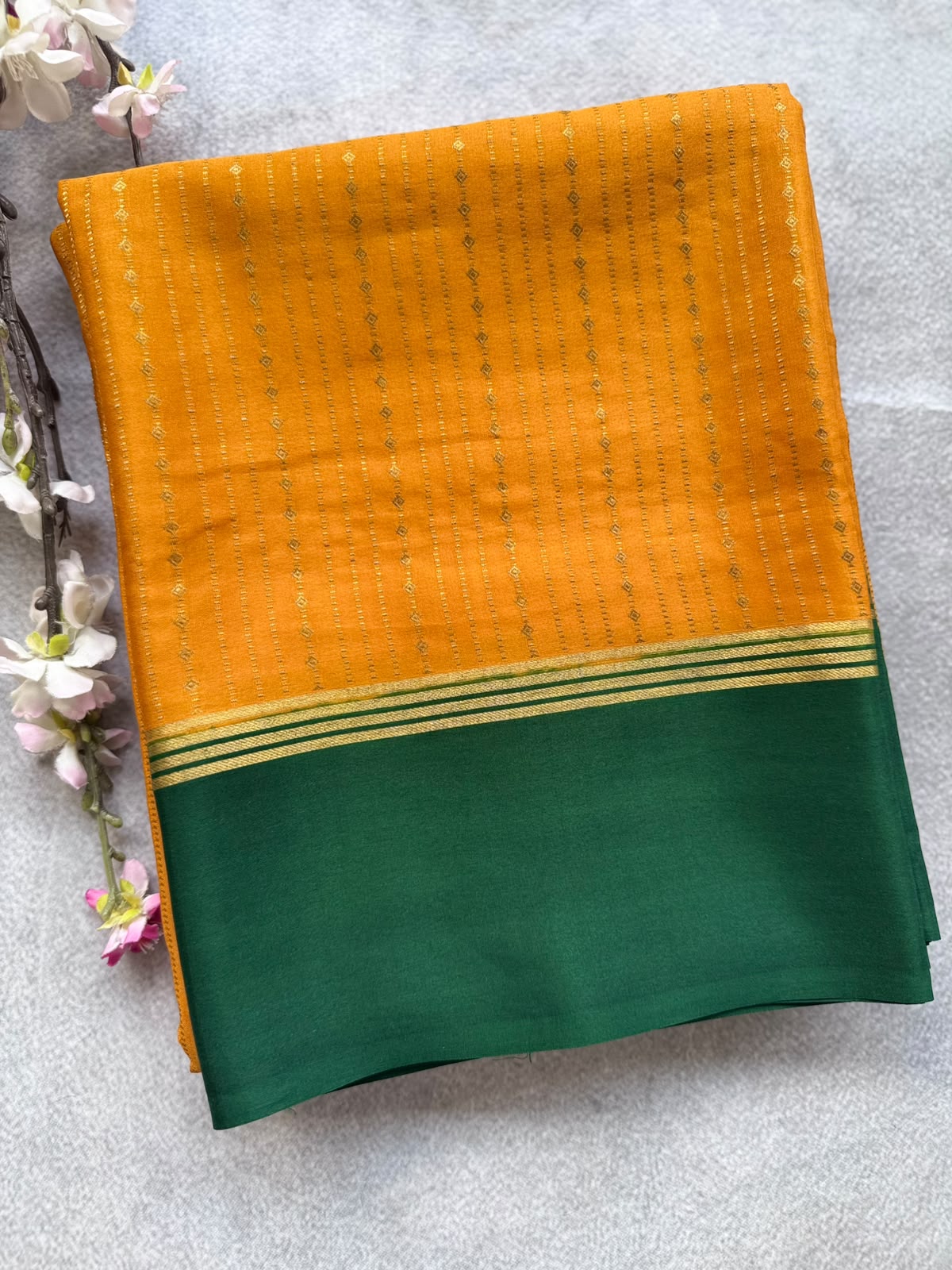 Mustard Satin Border Pure Mysore Crepe Silk Saree 109