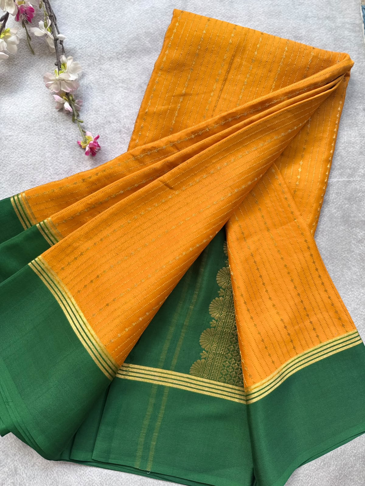 Mustard Satin Border Pure Mysore Crepe Silk Saree 109