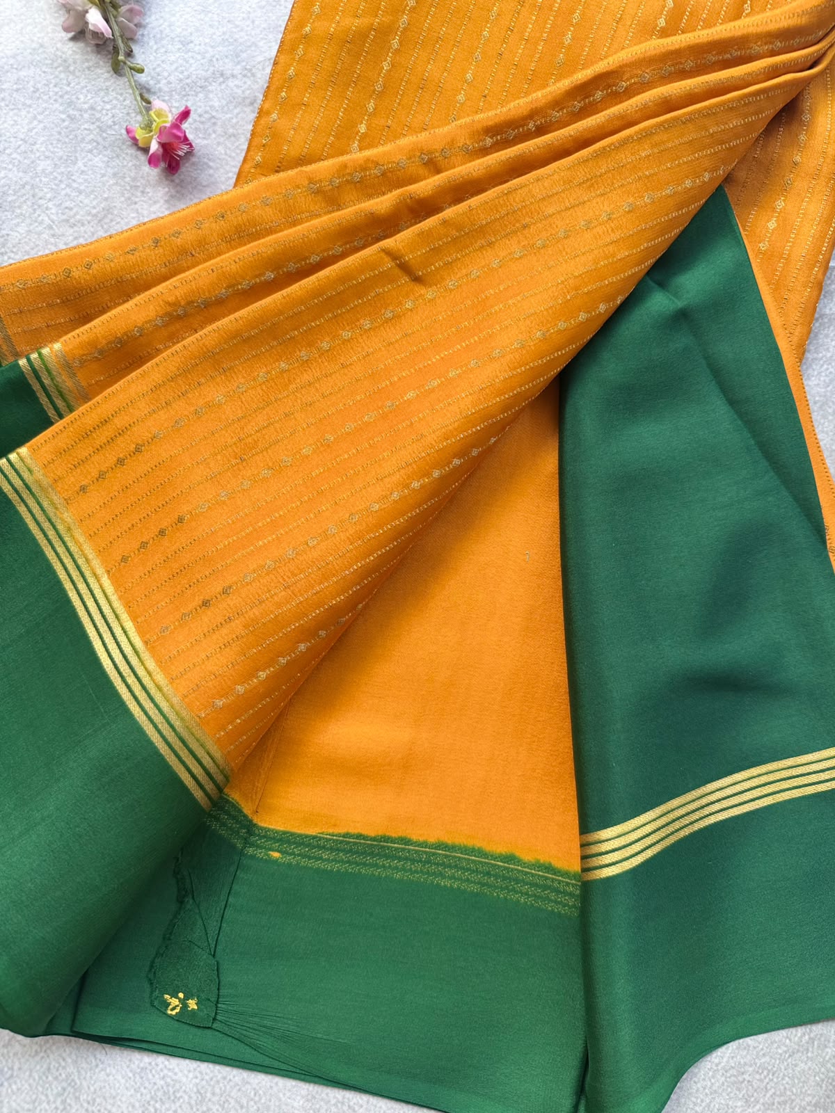 Mustard Satin Border Pure Mysore Crepe Silk Saree 109