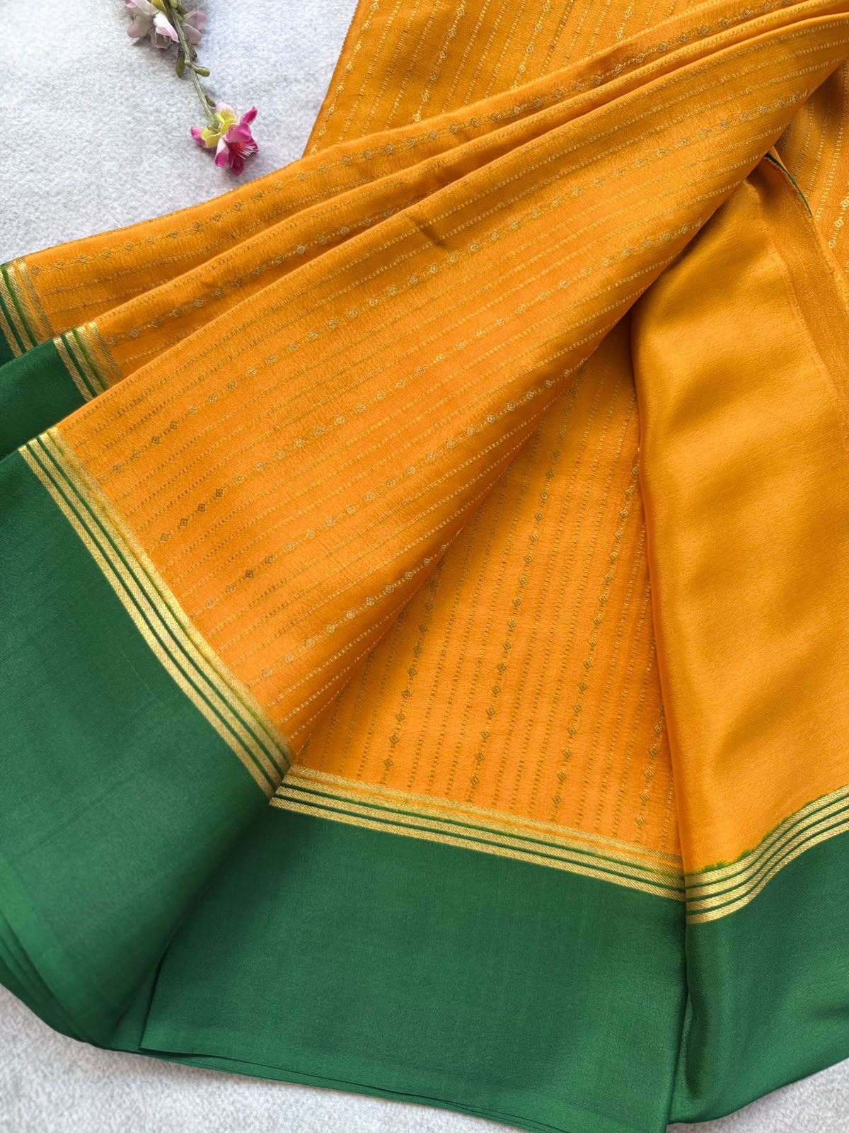 Mustard Satin Border Pure Mysore Crepe Silk Saree 109