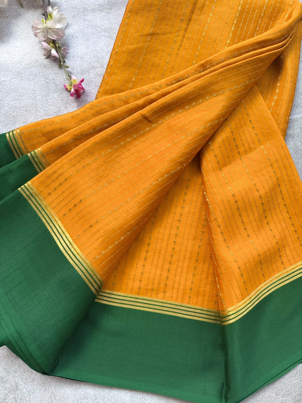 Mustard Satin Border Pure Mysore Crepe Silk Saree 109
