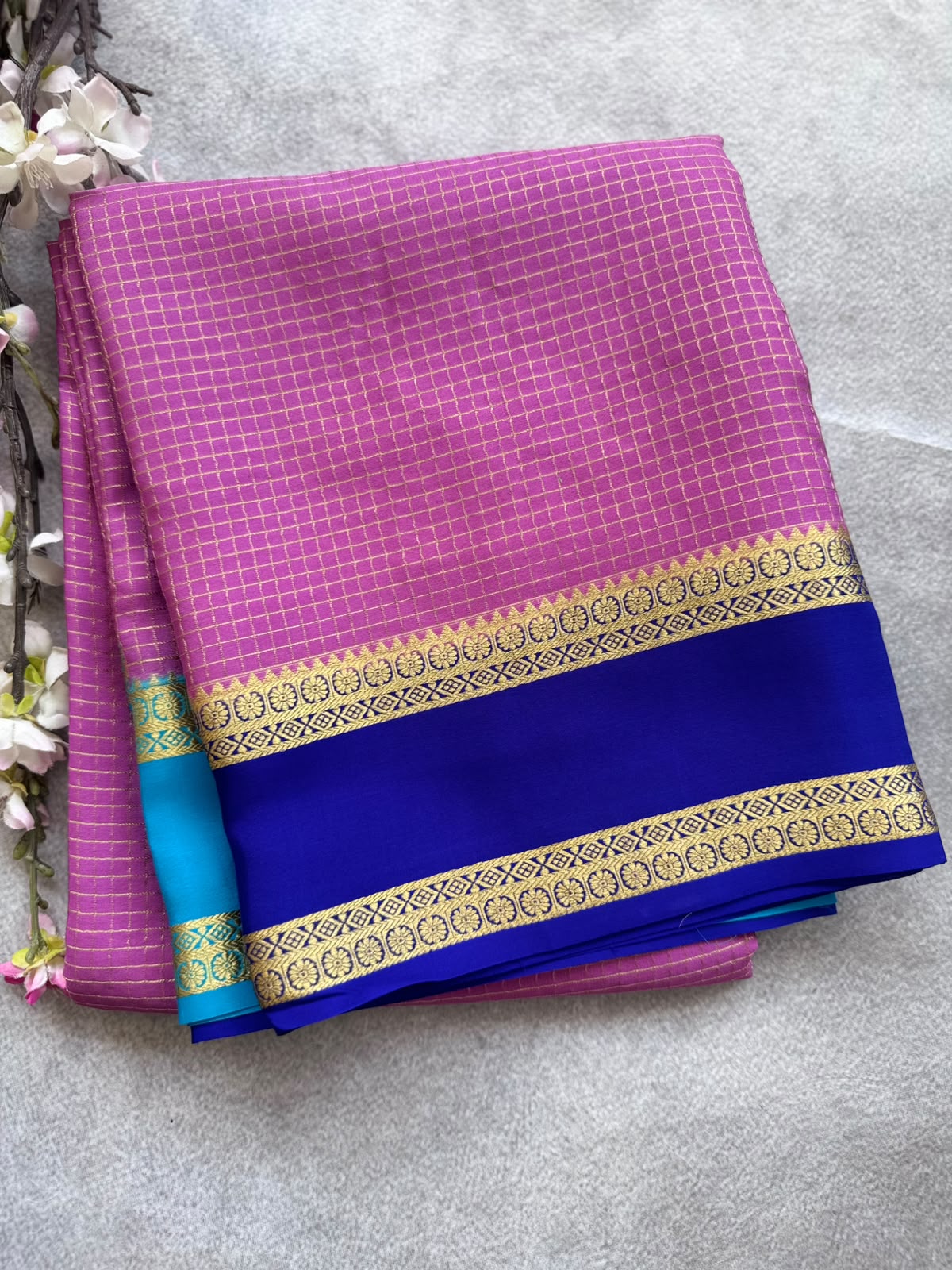 Mauve GJ Checks Pure Mysore Crepe Silk Saree 109