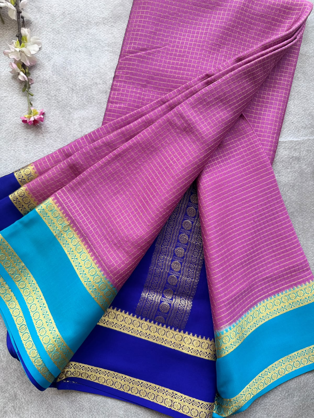 Mauve GJ Checks Pure Mysore Crepe Silk Saree 109