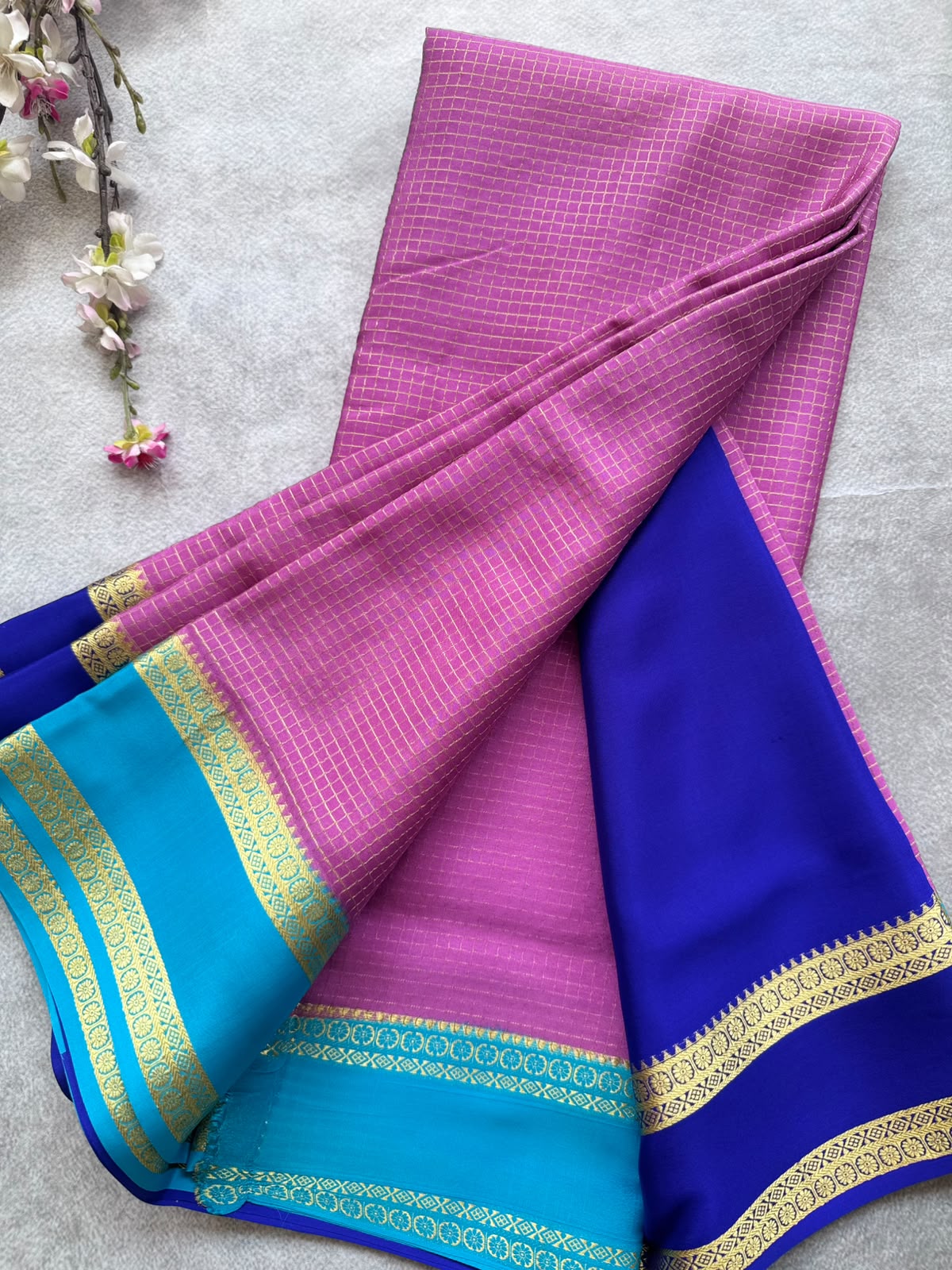 Mauve GJ Checks Pure Mysore Crepe Silk Saree 109