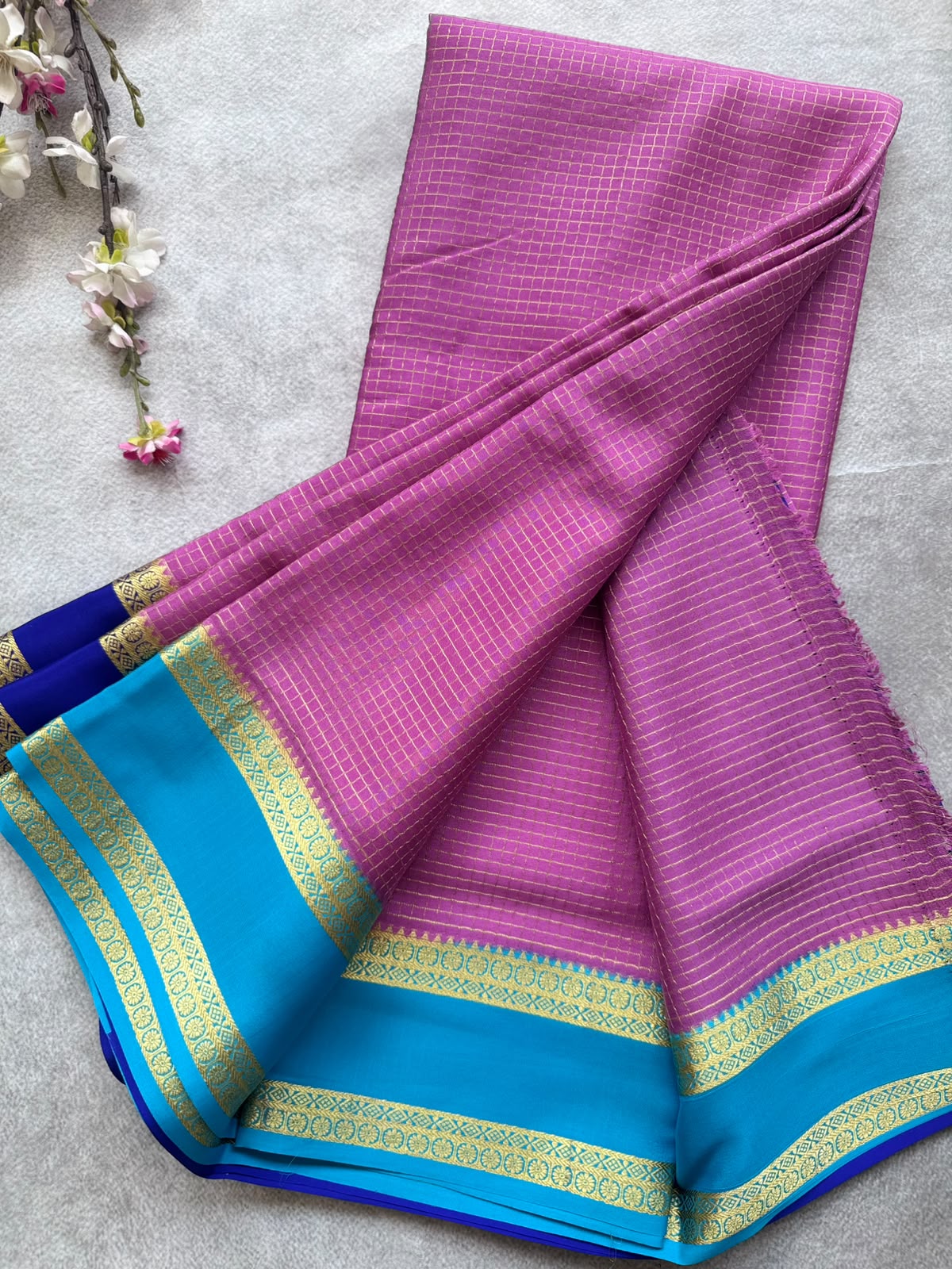 Mauve GJ Checks Pure Mysore Crepe Silk Saree 109