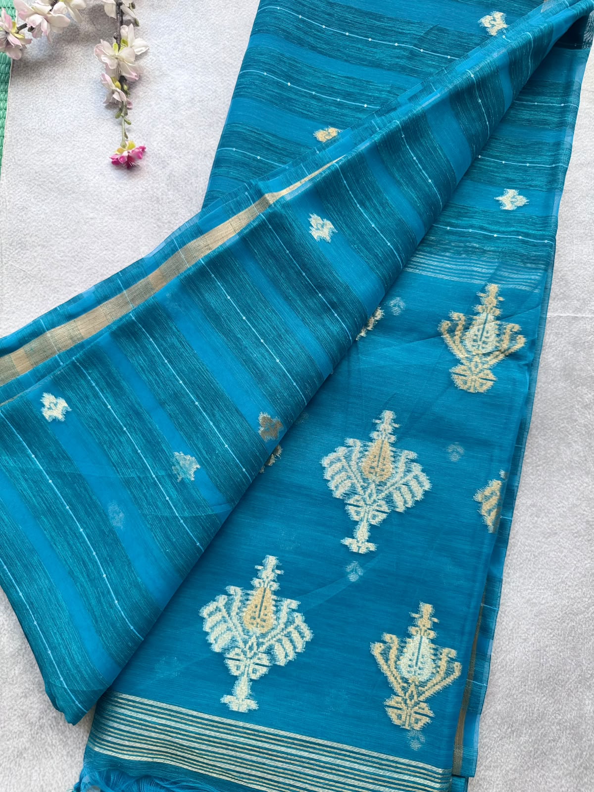 Teal Blue Semi Matka Silk Saree 109