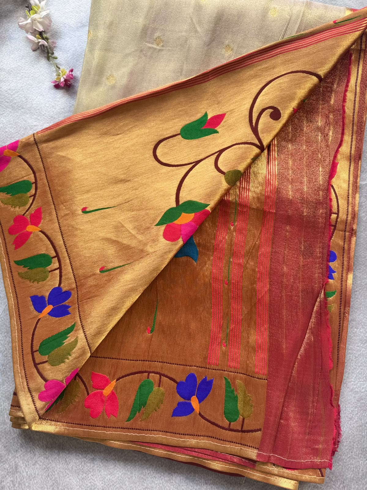 Cream Pure Tissue Paithani Saree 109