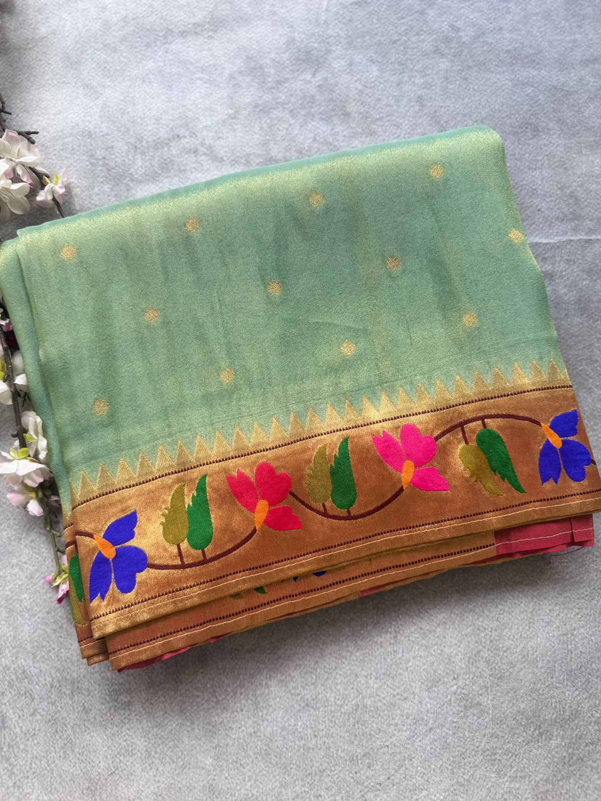 Pastel Green Pure Tissue Paithani Saree 109