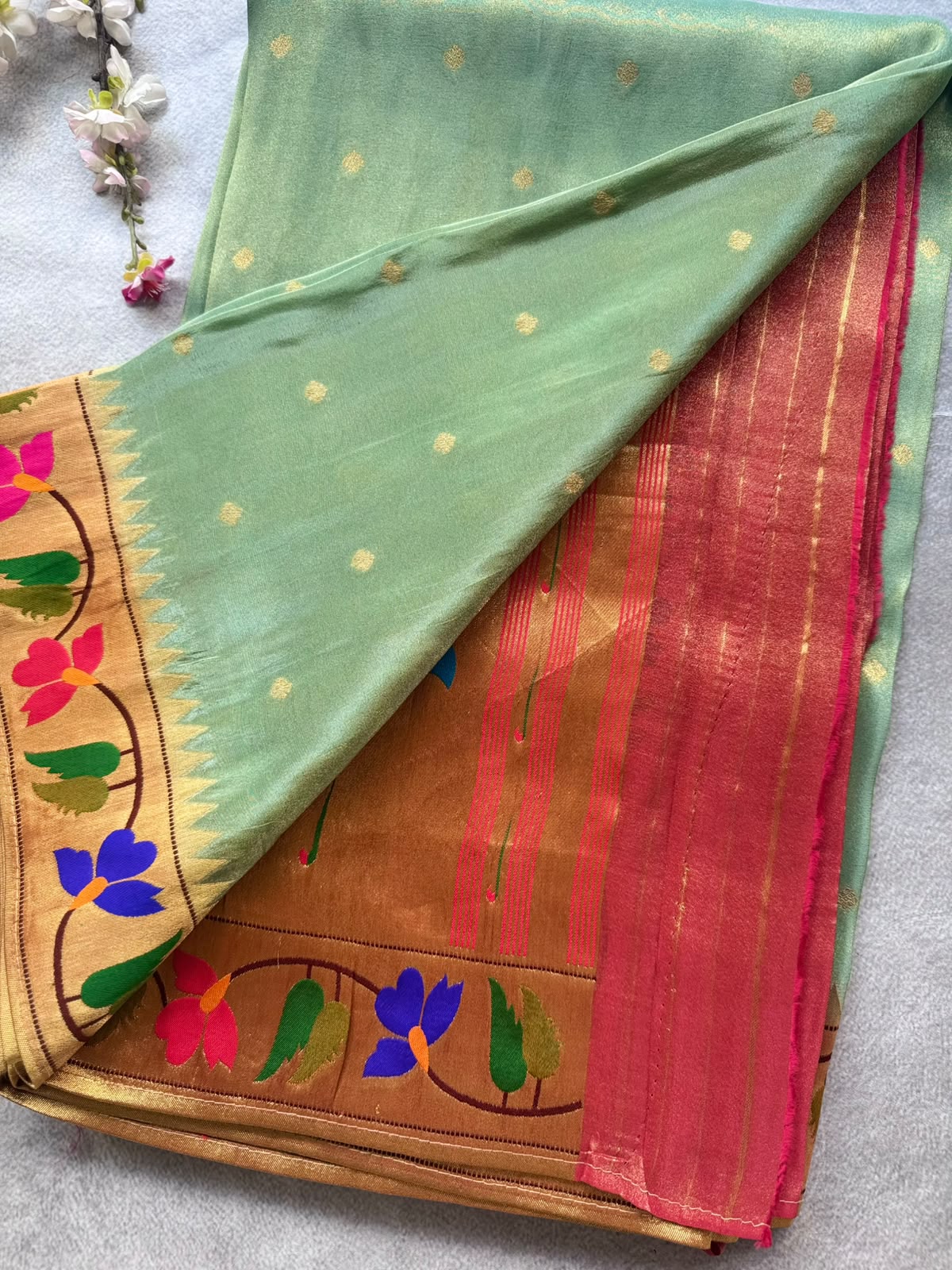 Pastel Green Pure Tissue Paithani Saree 109