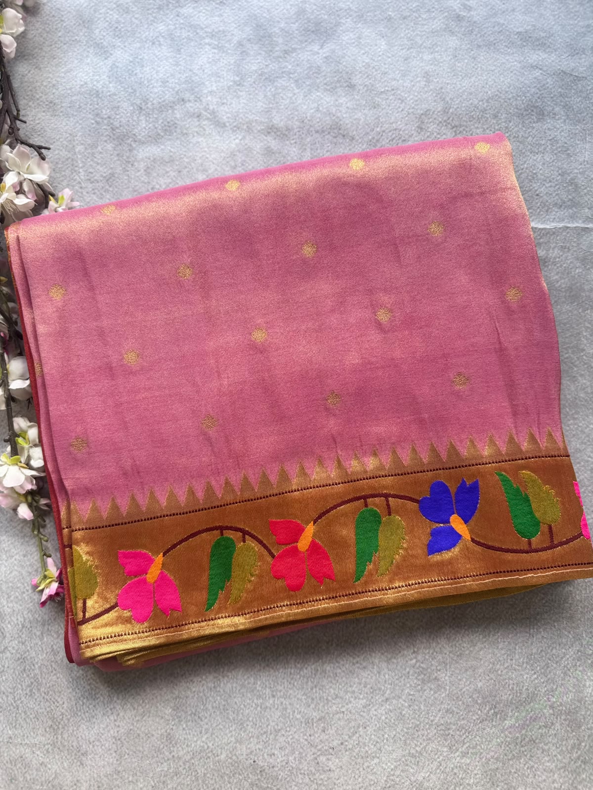 Pastel Pink Pure Tissue Paithani Saree 109