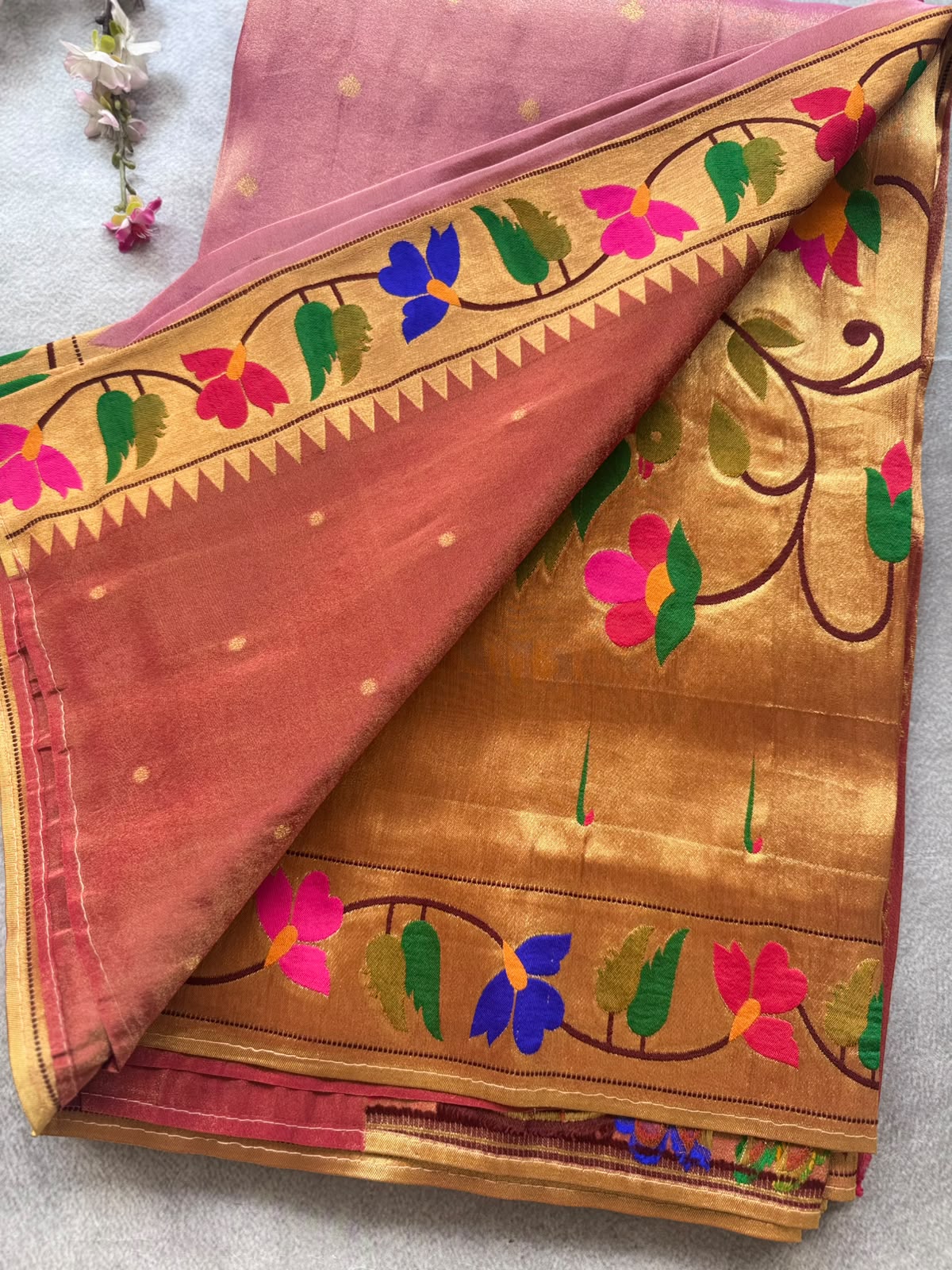 Pastel Pink Pure Tissue Paithani Saree 109