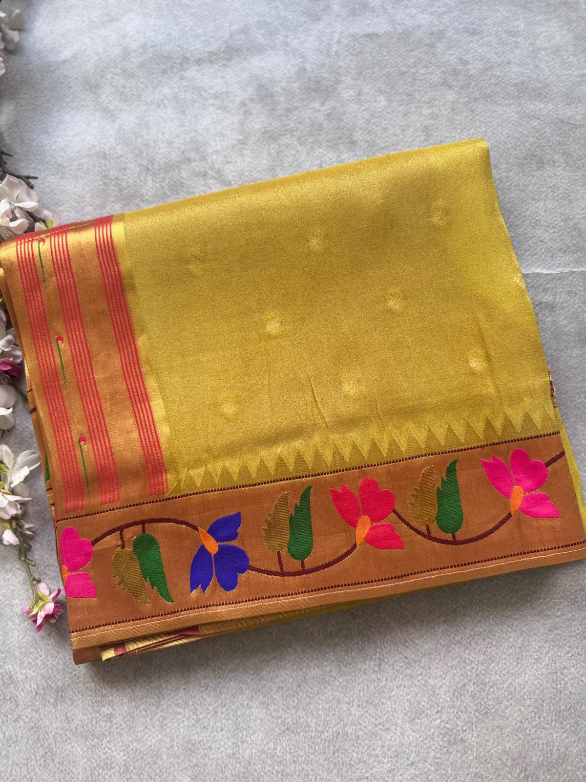Mustard Pure Tissue Paithani Saree 109