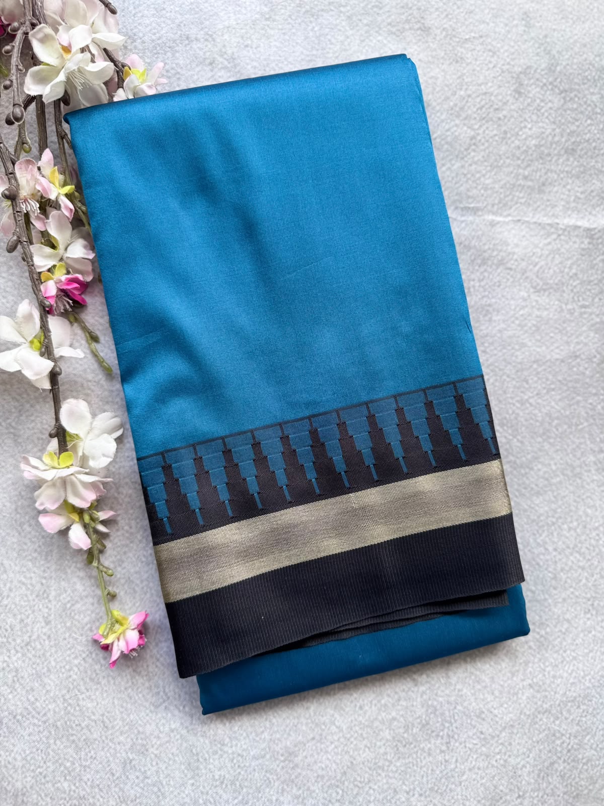 Peacock Blue Semi Silk Saree 109