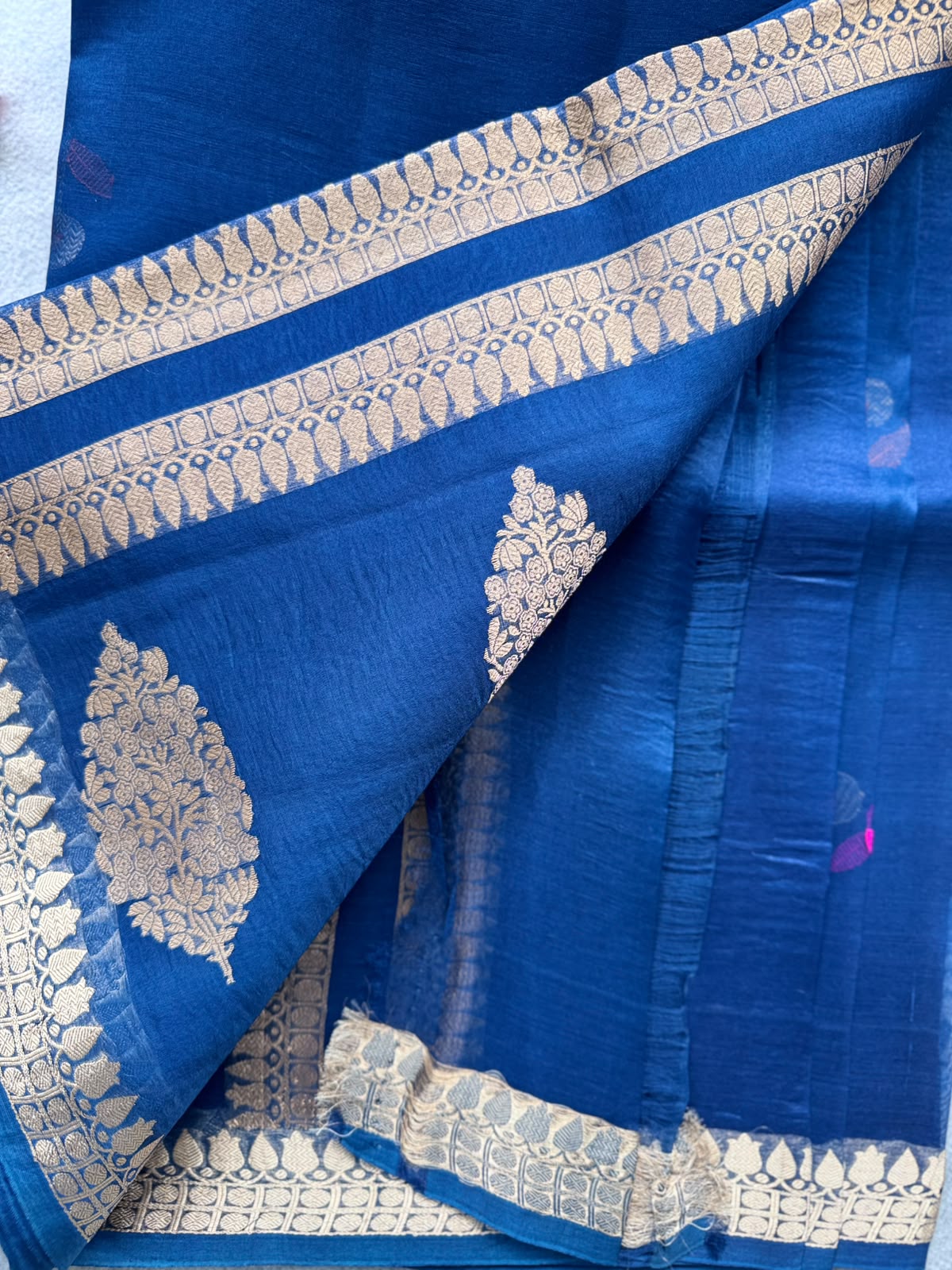 Peacock Blue Pure Kora Organza Silk Saree 109