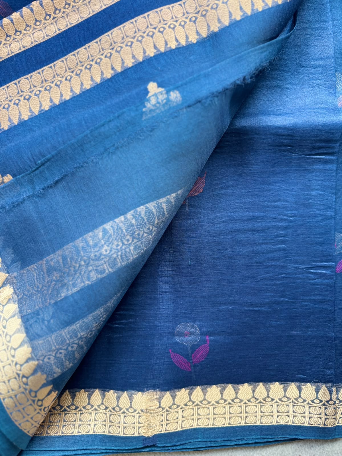 Peacock Blue Pure Kora Organza Silk Saree 109