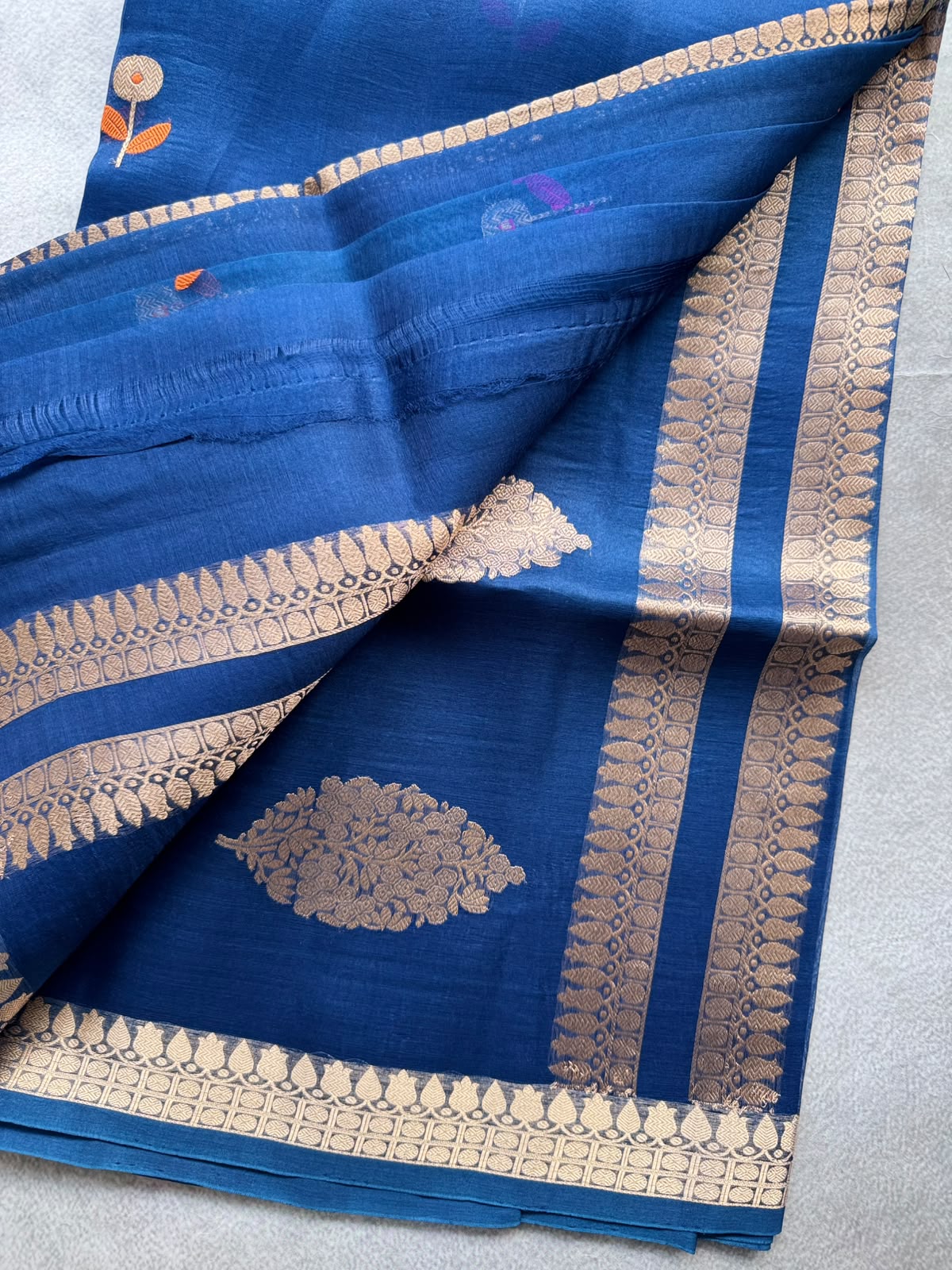 Peacock Blue Pure Kora Organza Silk Saree 109