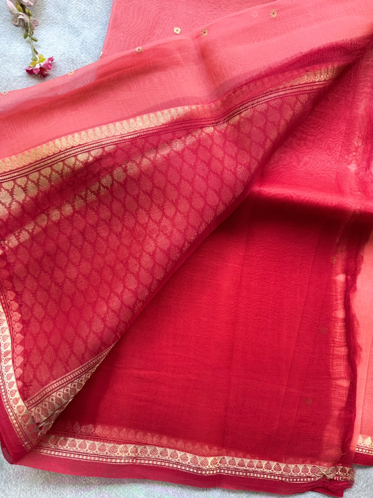 Pastel Peach Pink Pure Kora Organza Silk Saree 109