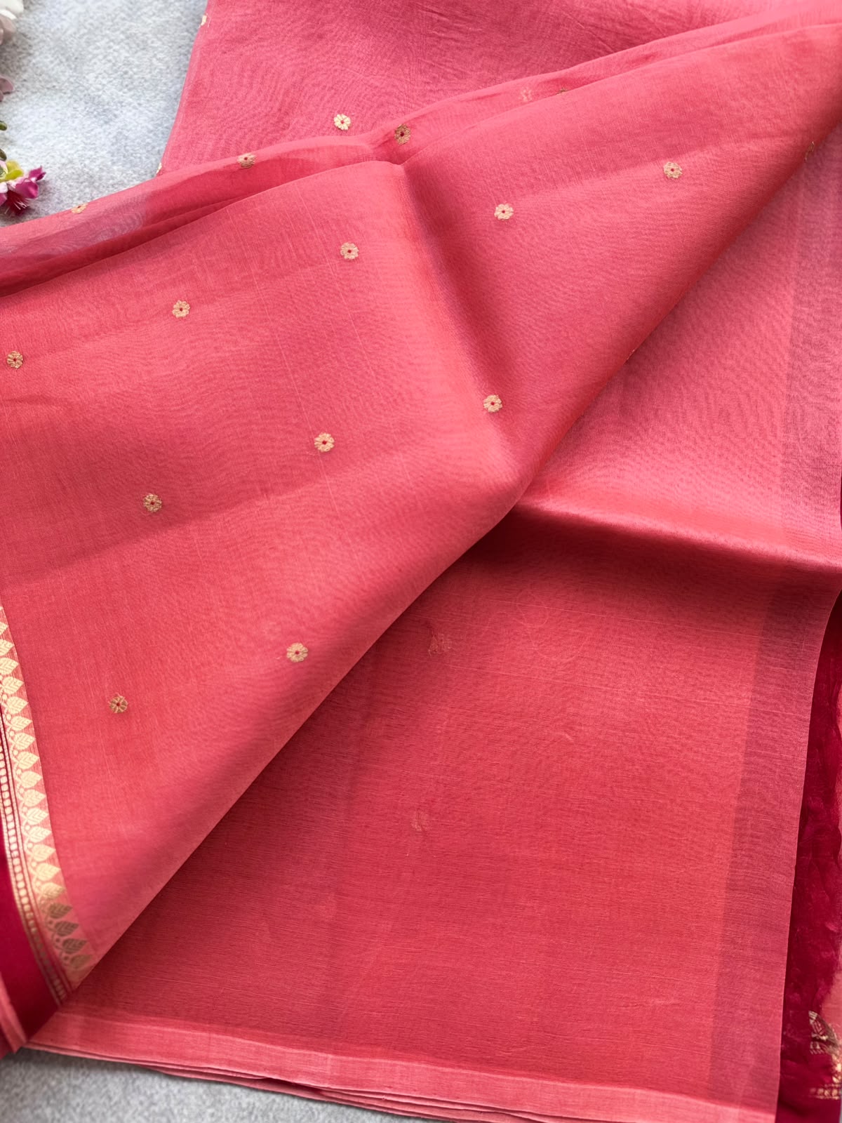 Pastel Peach Pink Pure Kora Organza Silk Saree 109