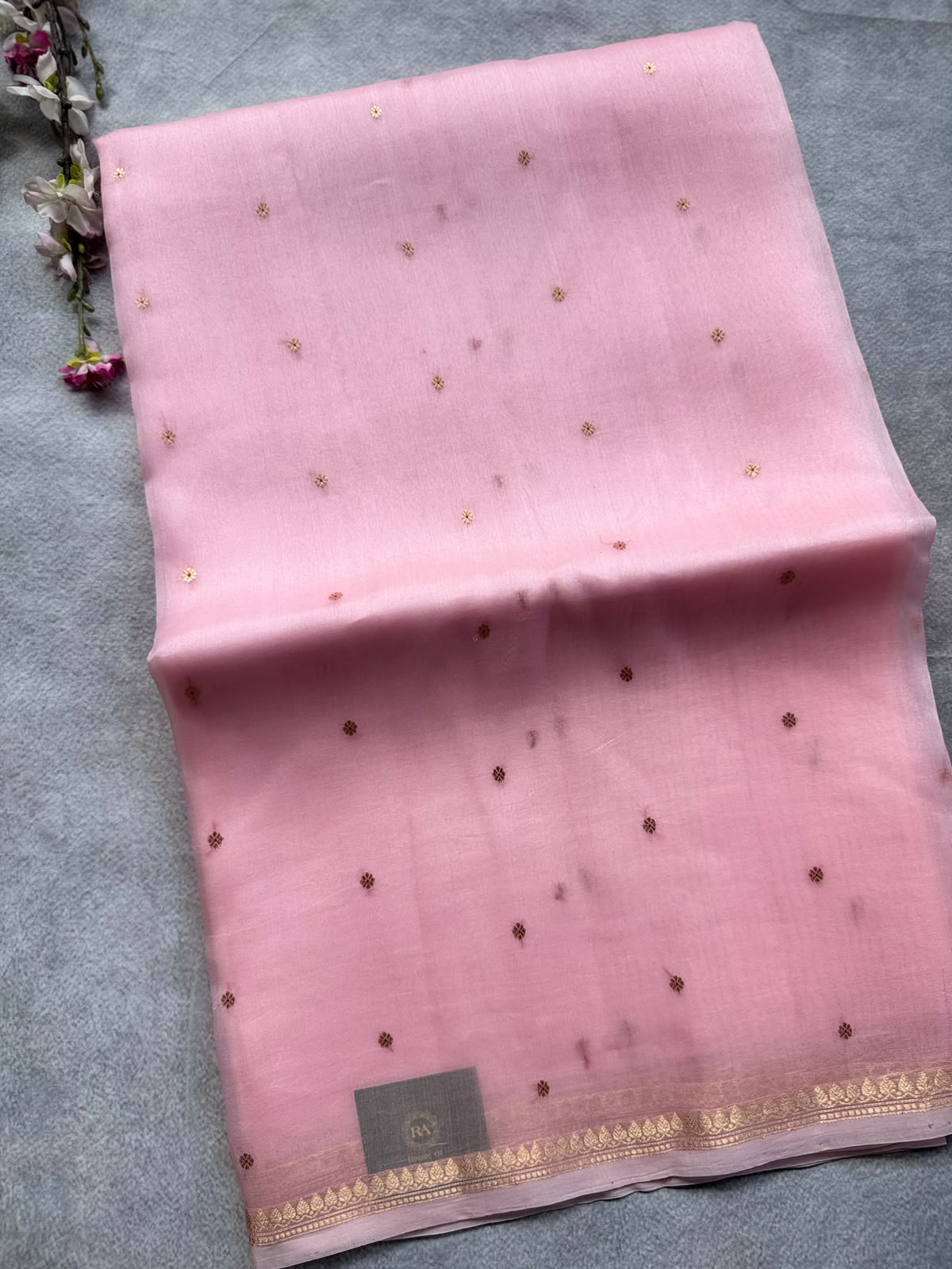 Pastel Peach Pure Kora Organza Silk Saree 109