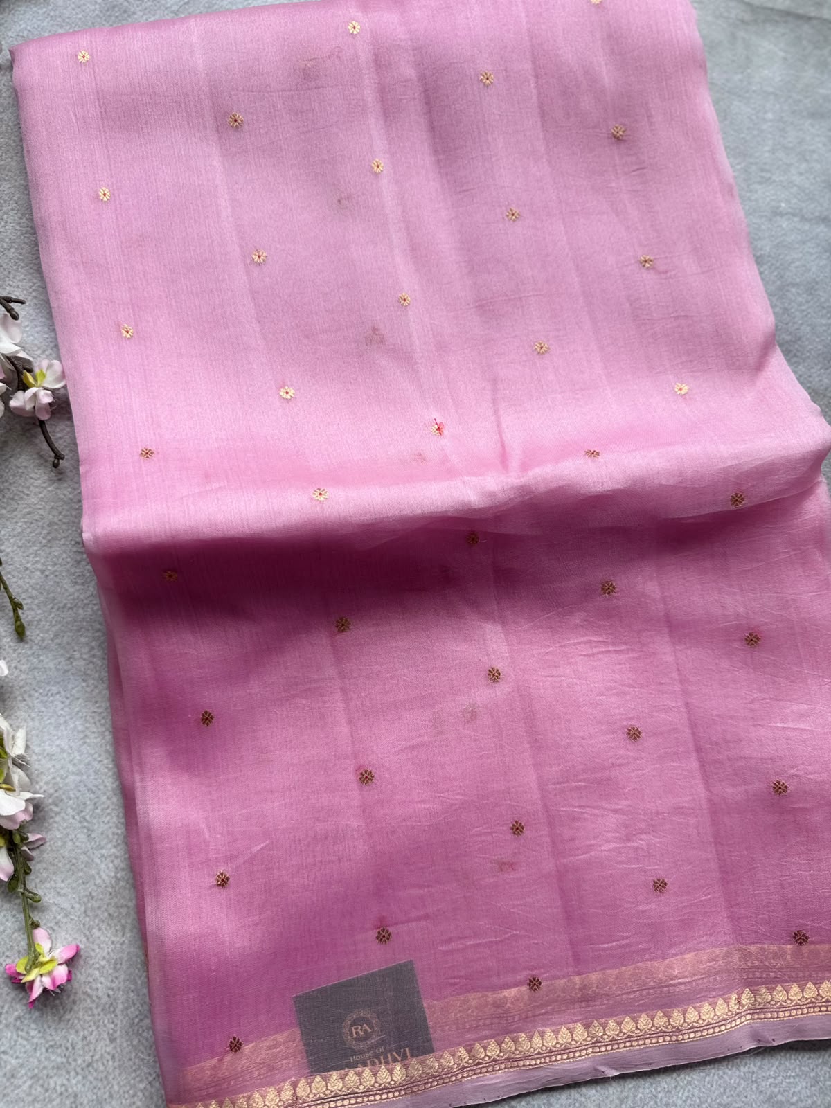 Pastel Pink Pure Kora Organza Silk Saree 109