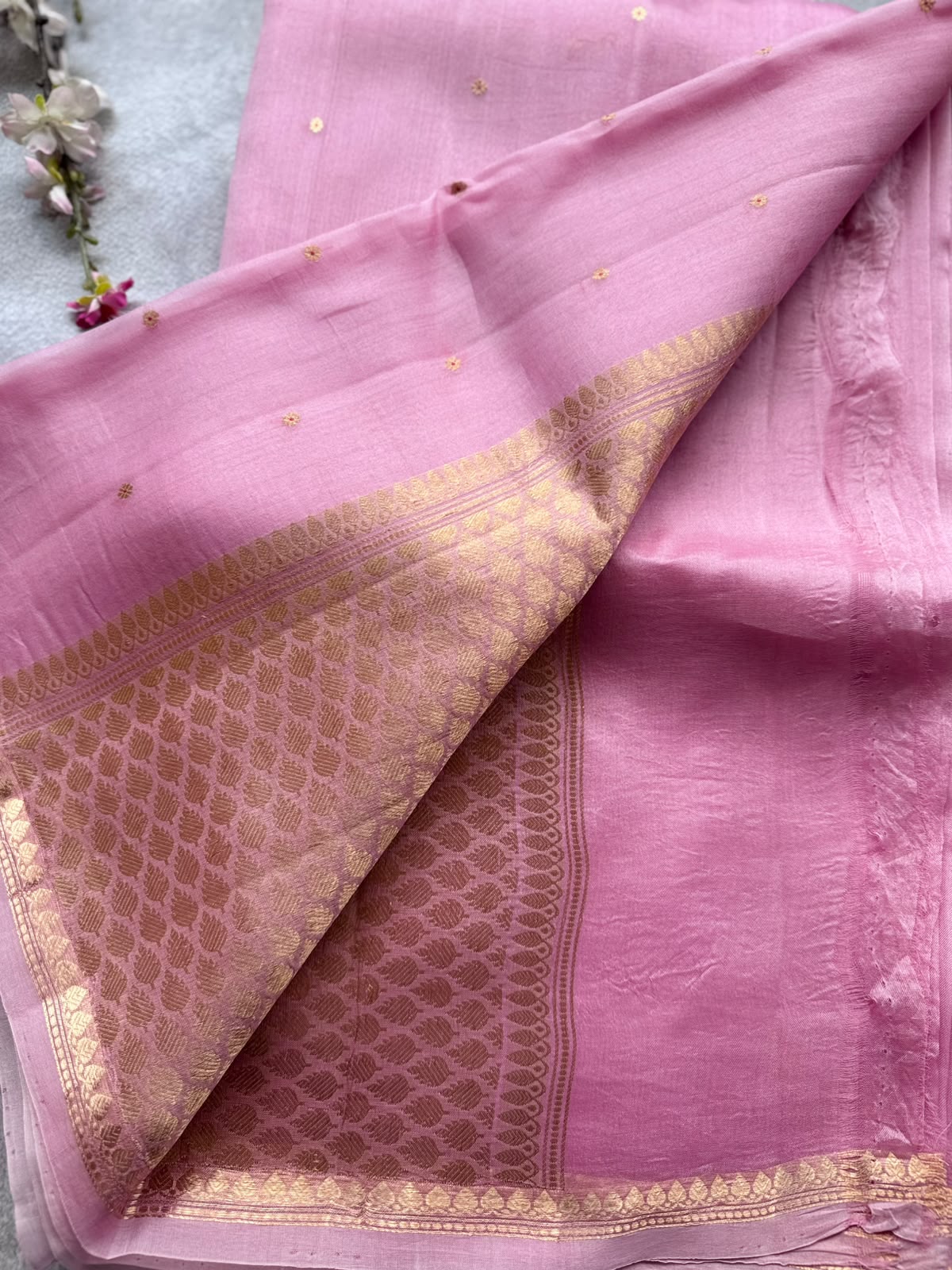 Pastel Pink Pure Kora Organza Silk Saree 109