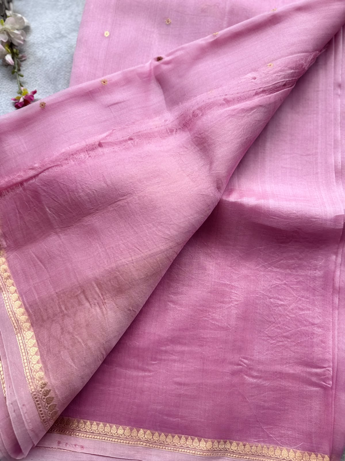 Pastel Pink Pure Kora Organza Silk Saree 109