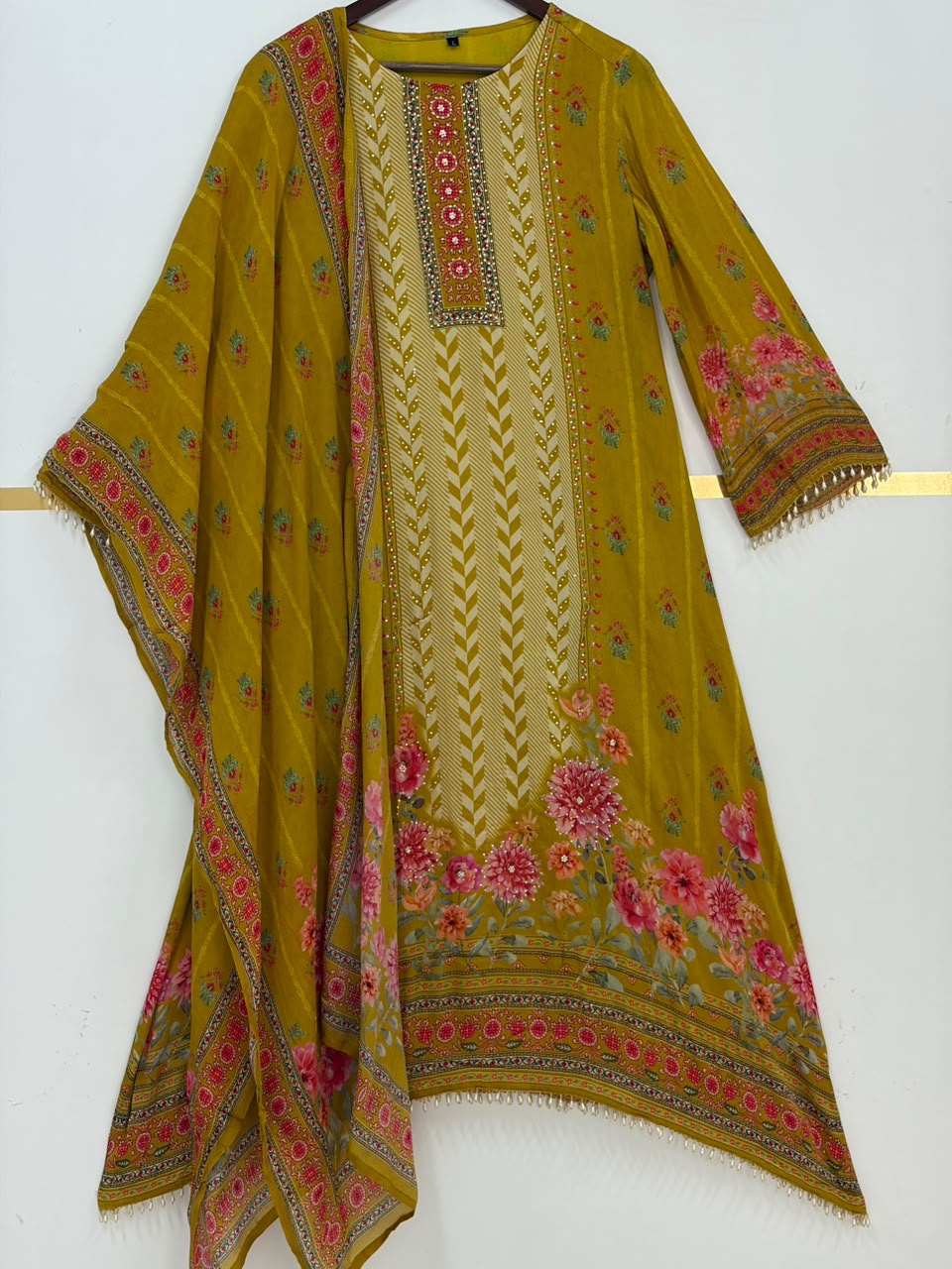 Yellow Crepe Digital Print Airline Kurtha 212