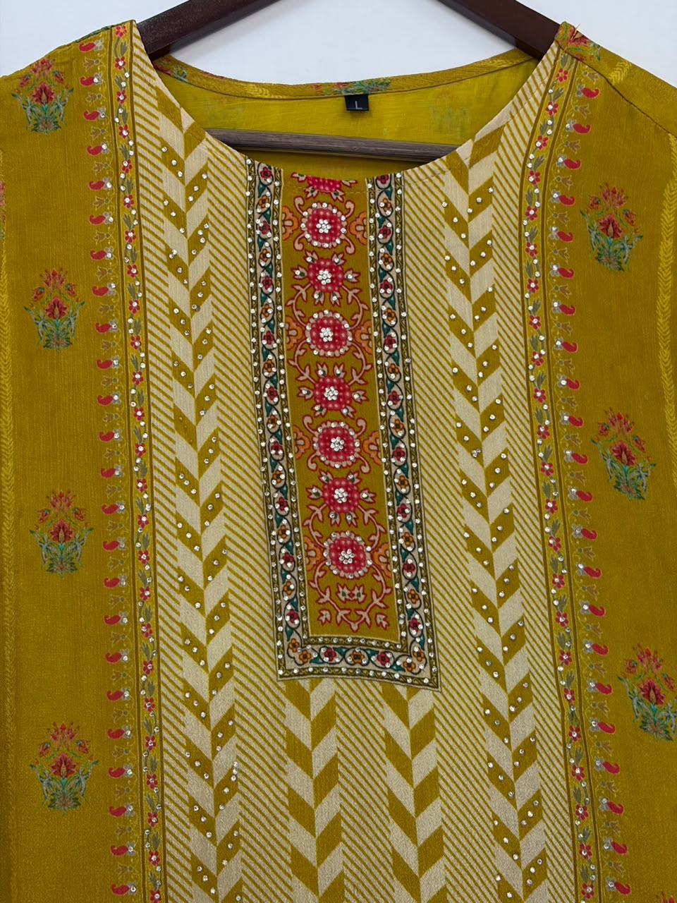 Yellow Crepe Digital Print Airline Kurtha 212