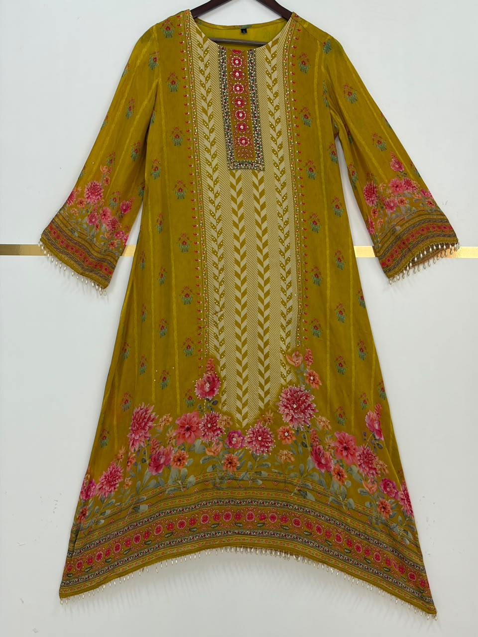 Yellow Crepe Digital Print Airline Kurtha 212