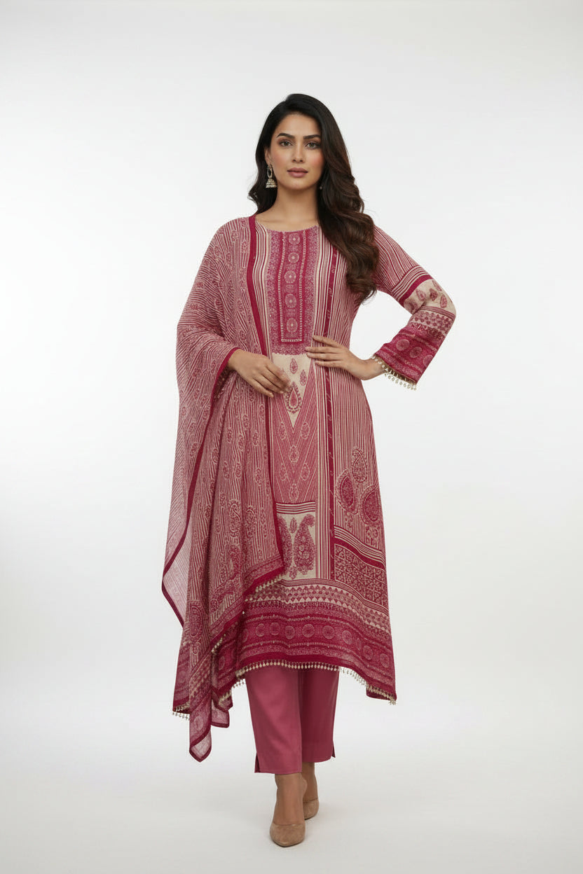 Pink and White Crepe Digital Print Airline Kurtha 212