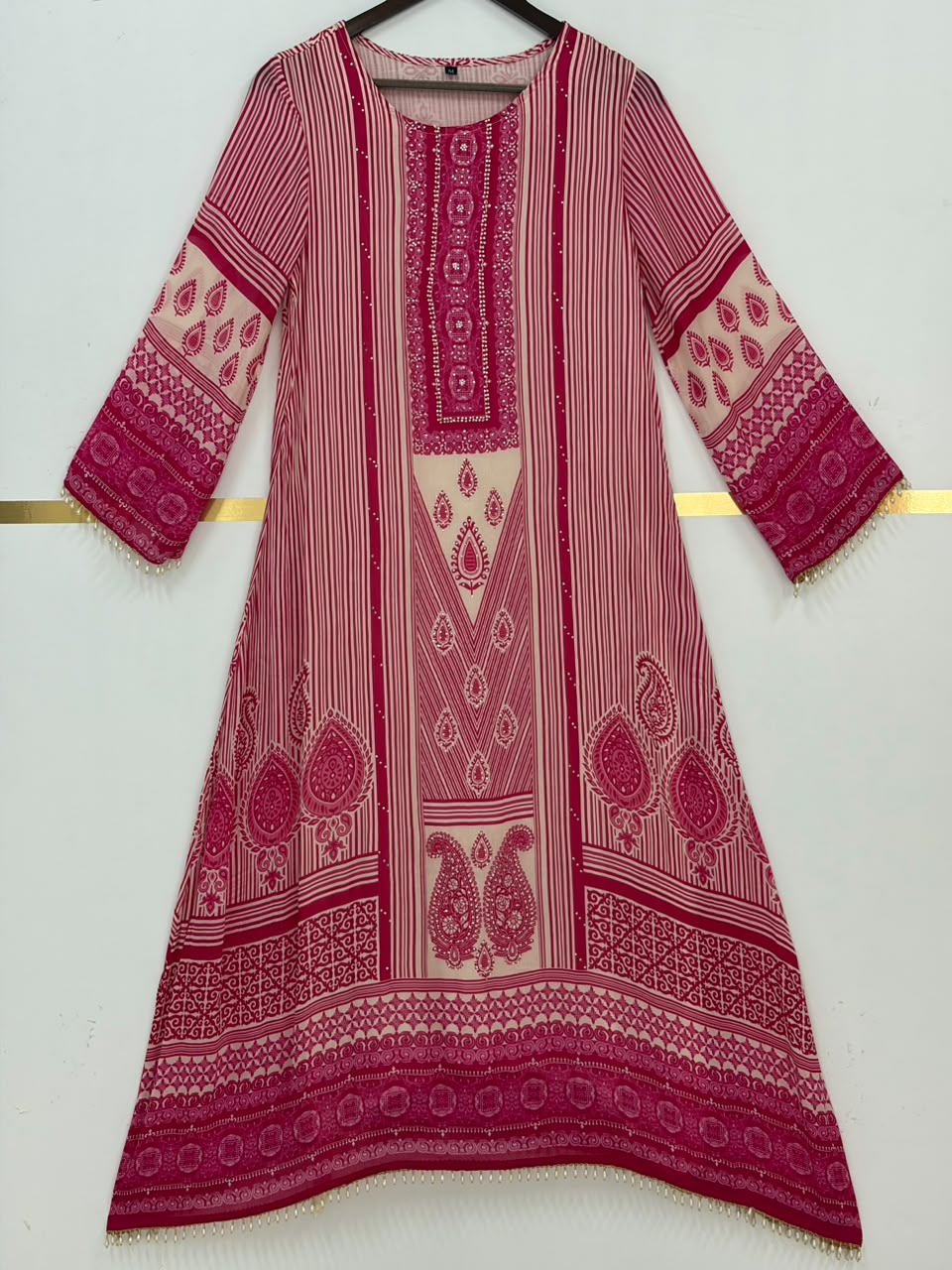 Pink and White Crepe Digital Print Airline Kurtha 212