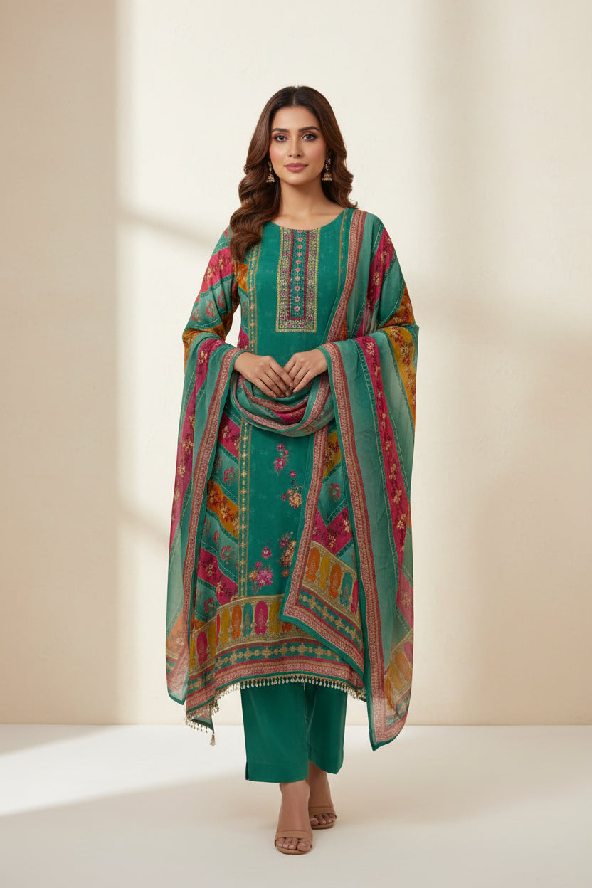 Sea Blue Crepe Digital Print Airline Kurtha 212