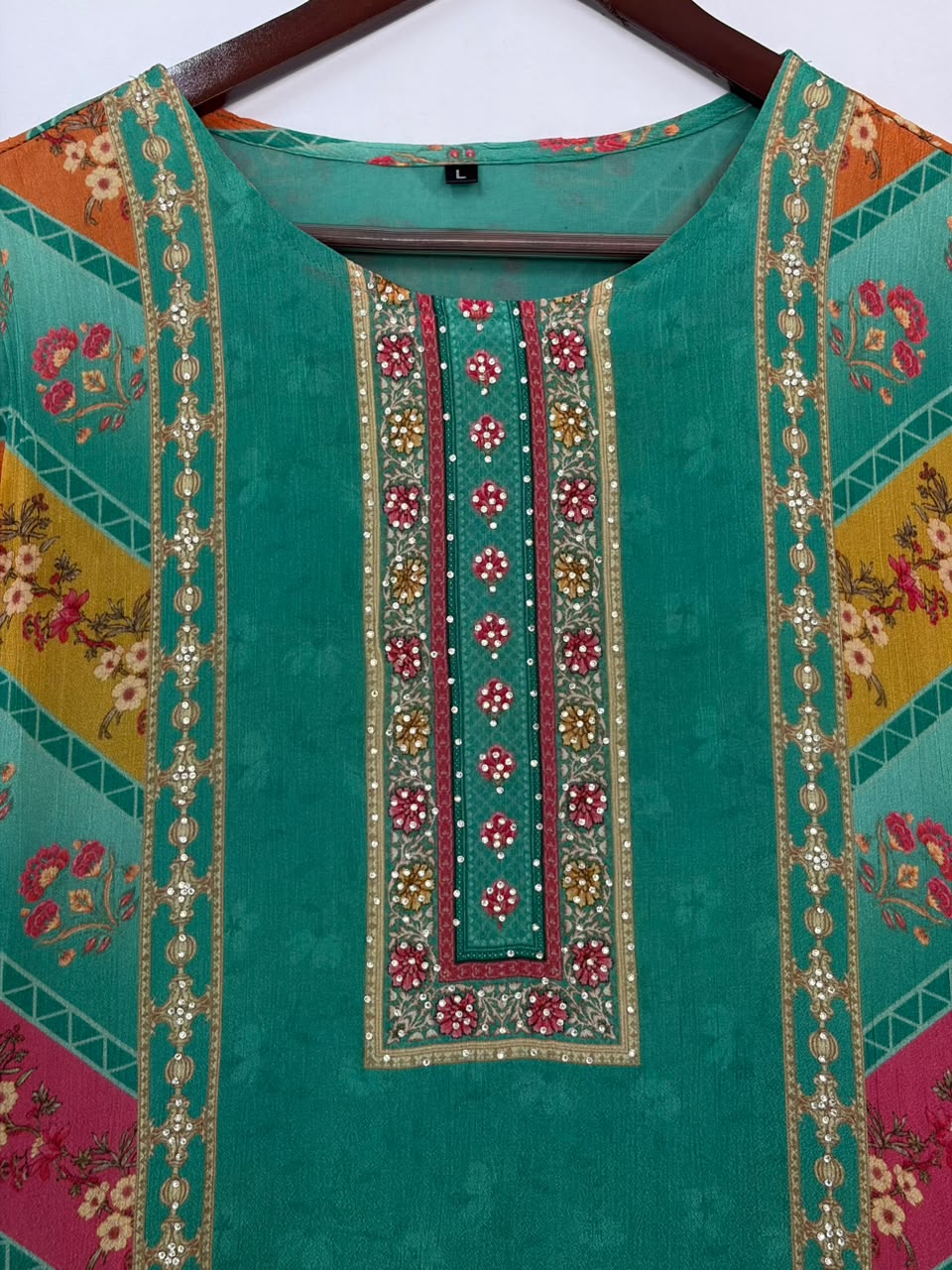Sea Blue Crepe Digital Print Airline Kurtha 212