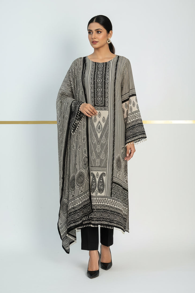 Black and white Crepe Digital Print Airline Kurtha 212