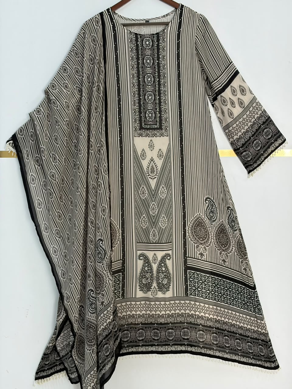 Black and white Crepe Digital Print Airline Kurtha 212