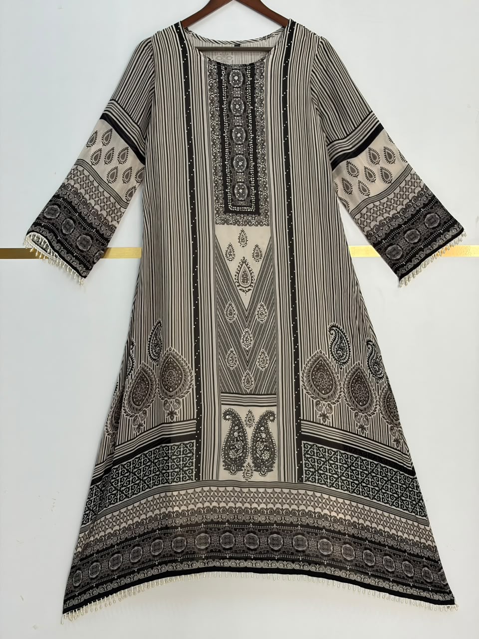 Black and white Crepe Digital Print Airline Kurtha 212