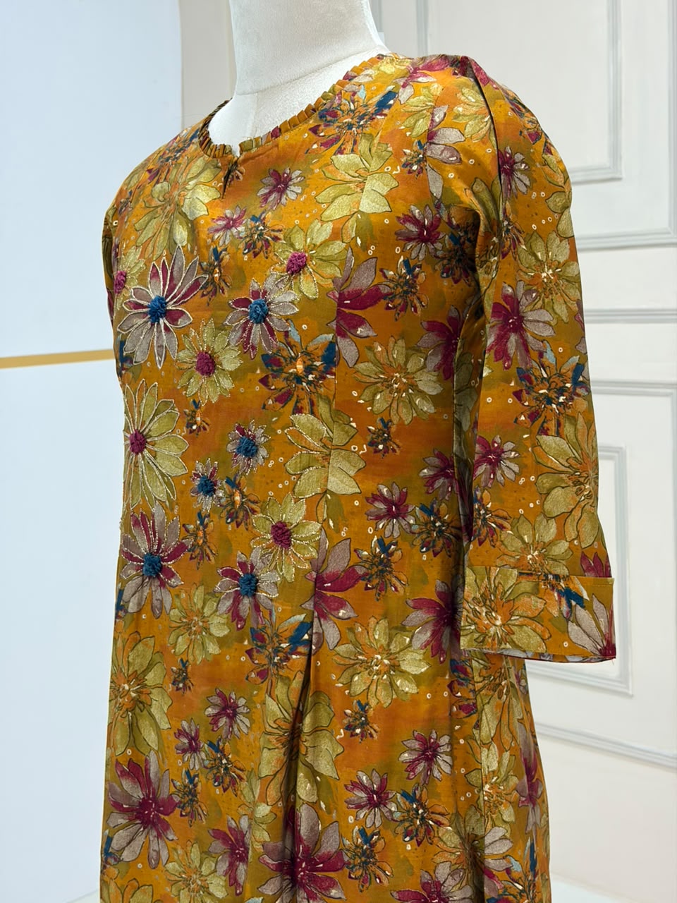 Yellow Satine Silk 1 pcs kurtha 124