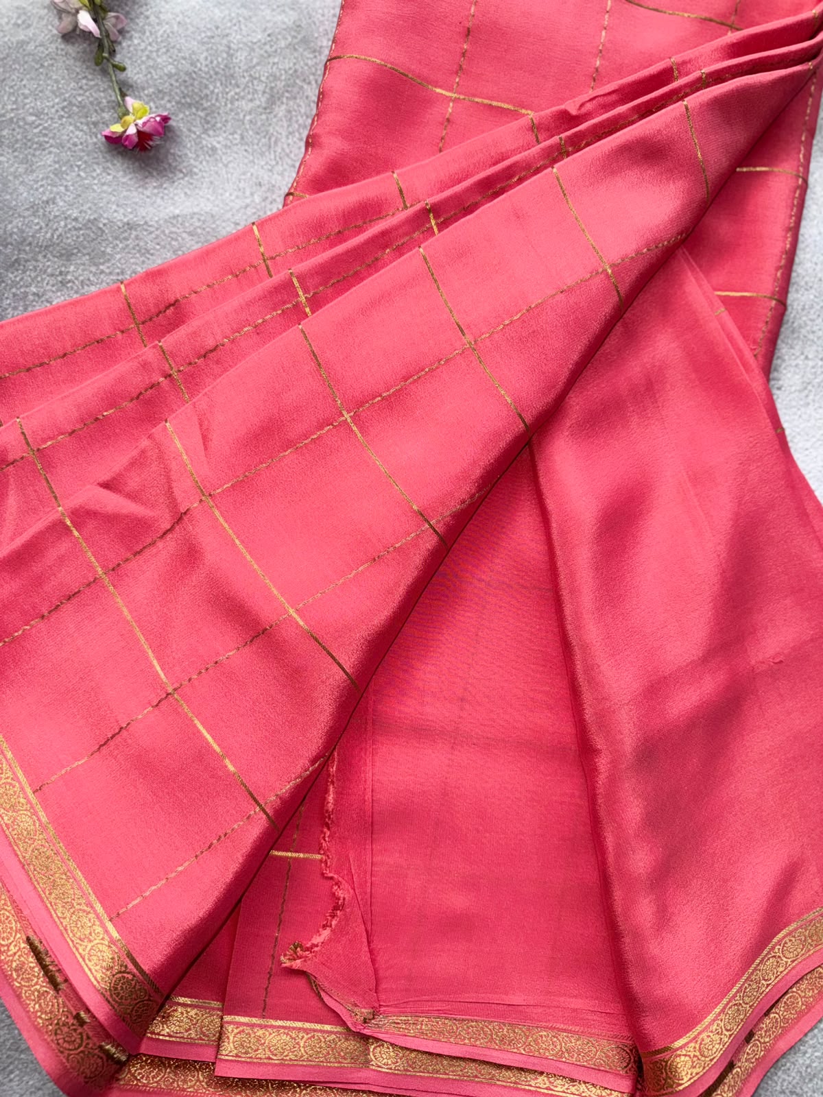 Peach Checks Pure Mysore Crepe Silk Saree 109