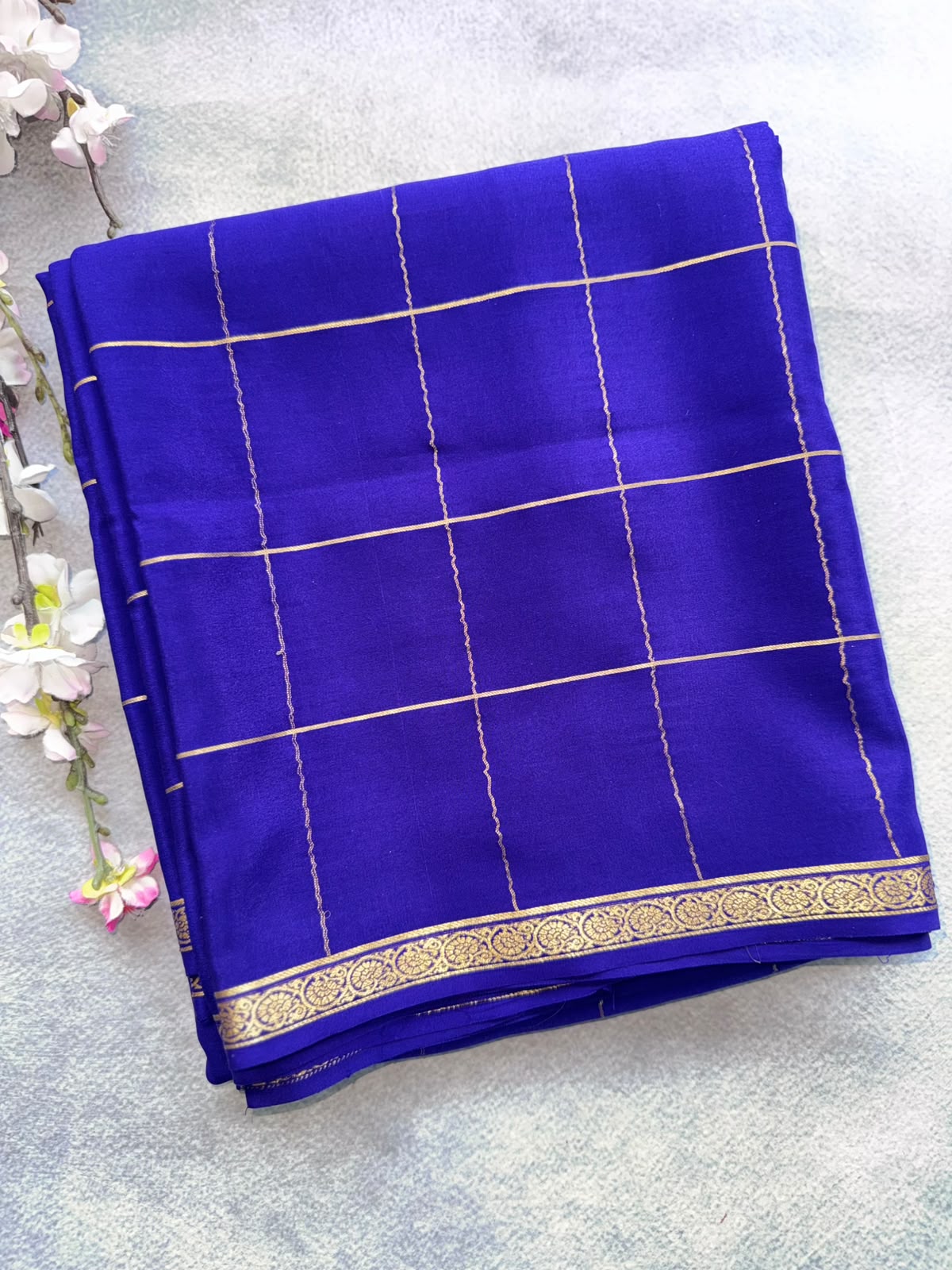Purple Checks Pure Mysore Crepe Silk Saree 109