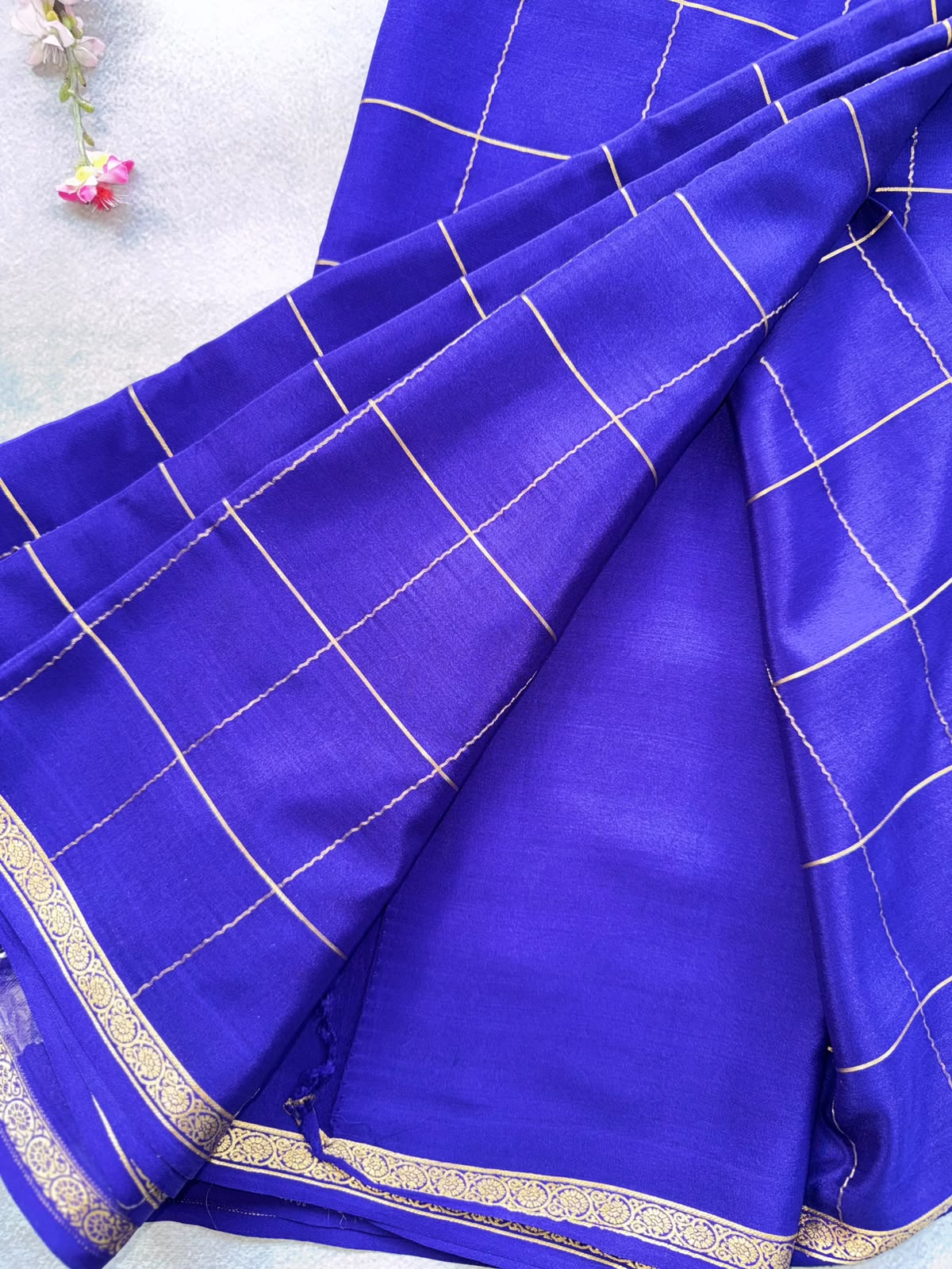 Purple Checks Pure Mysore Crepe Silk Saree 109