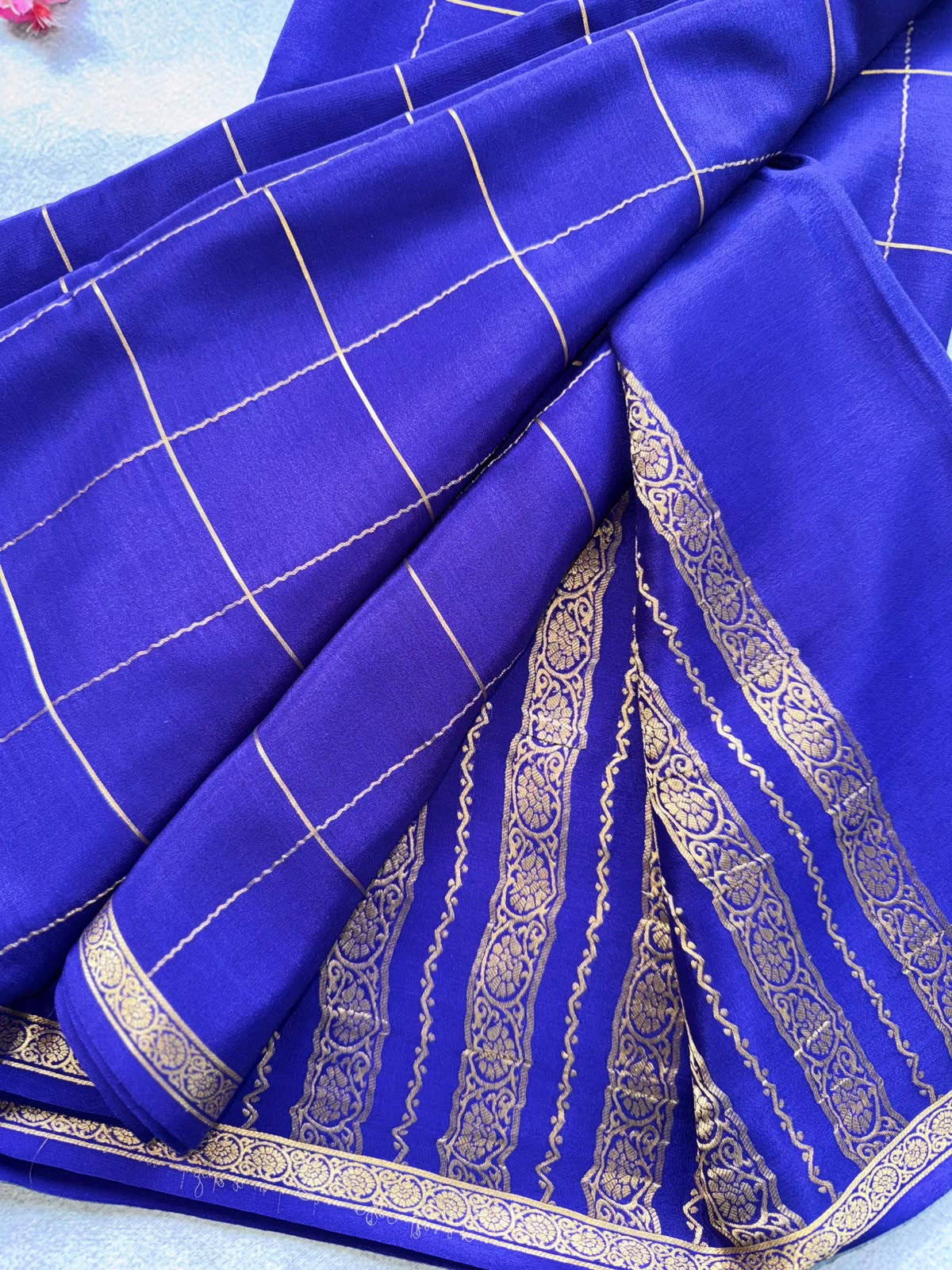 Purple Checks Pure Mysore Crepe Silk Saree 109