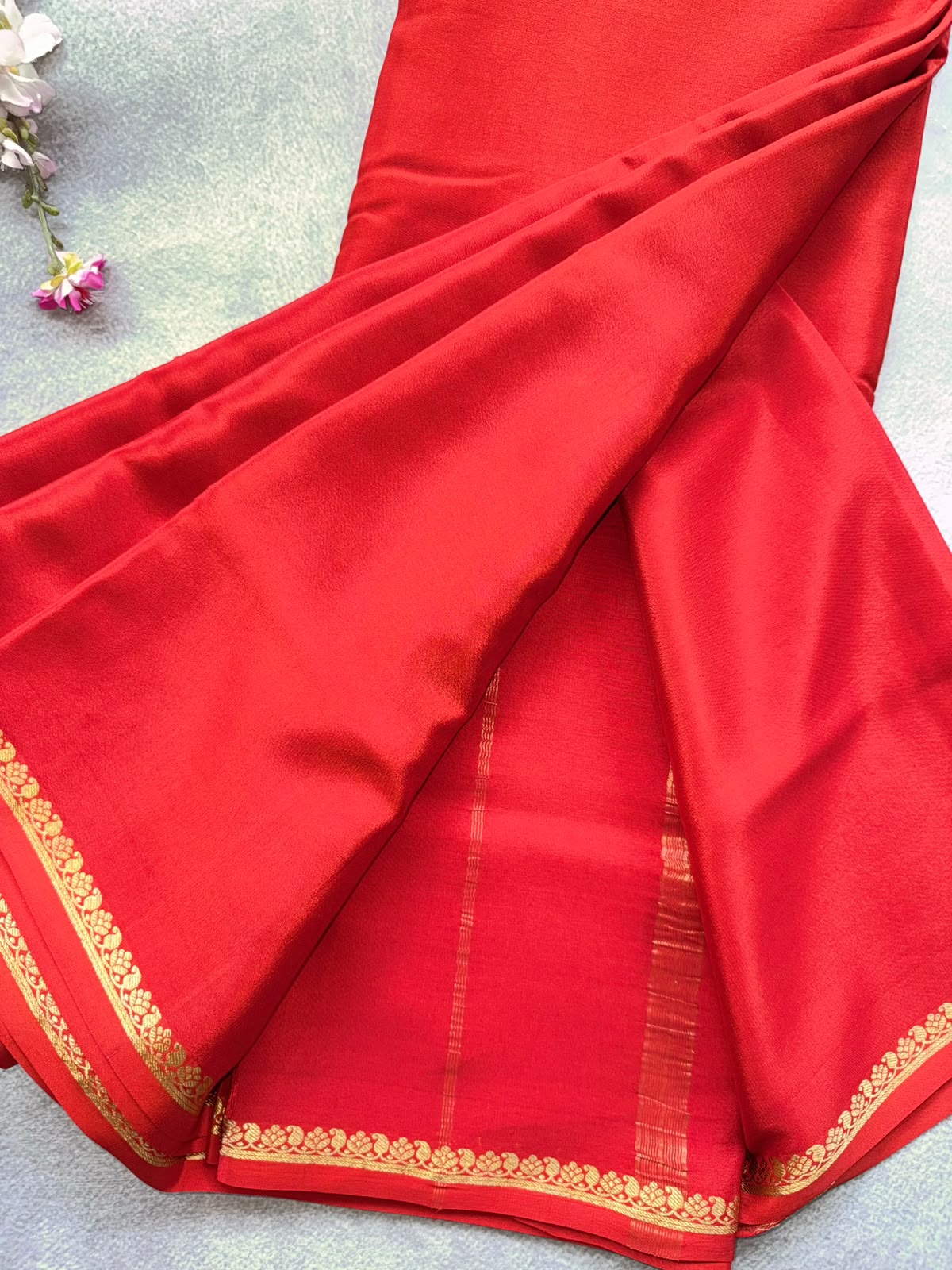 Red Pure Mysore Crepe Silk Saree 109