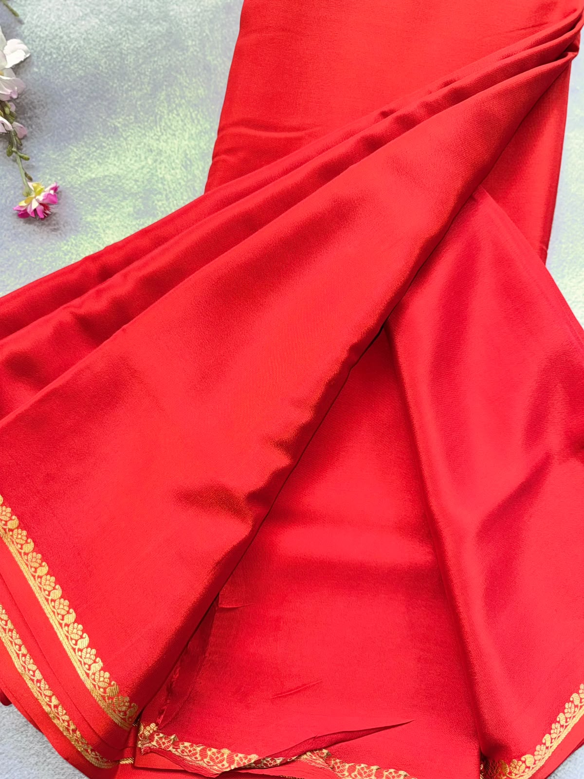 Red Pure Mysore Crepe Silk Saree 109