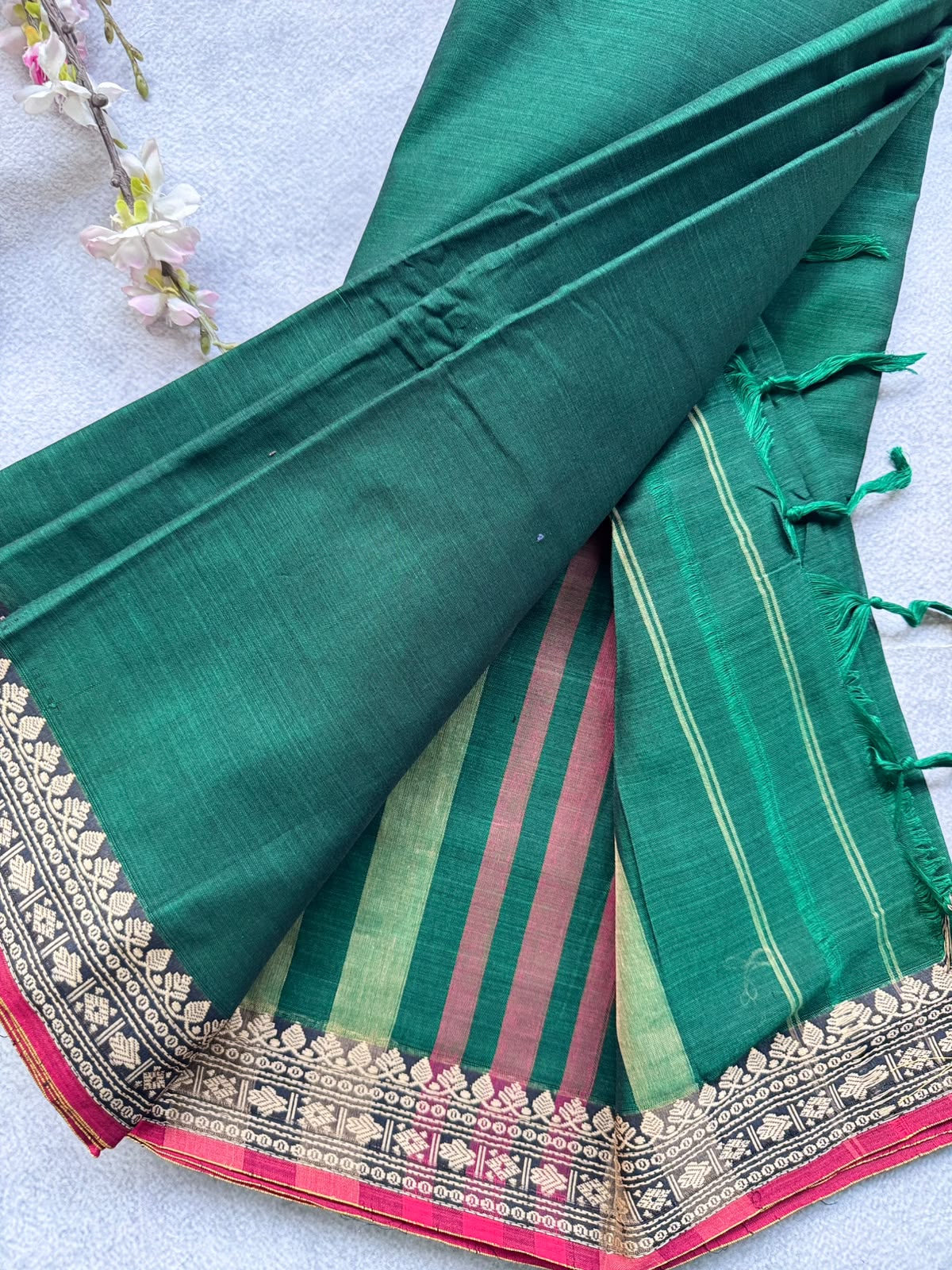 Bottle Green Narayanpet Cotton Saree 109