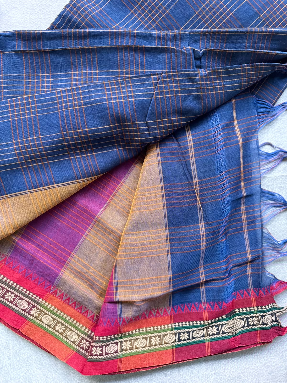 Navy Blue Checks Narayanpet Cotton Saree 109