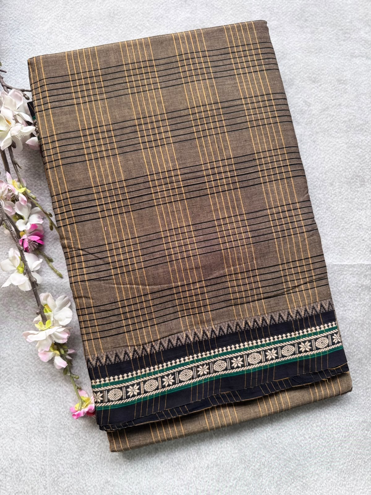 Black Checks Narayanpet Cotton Saree 109