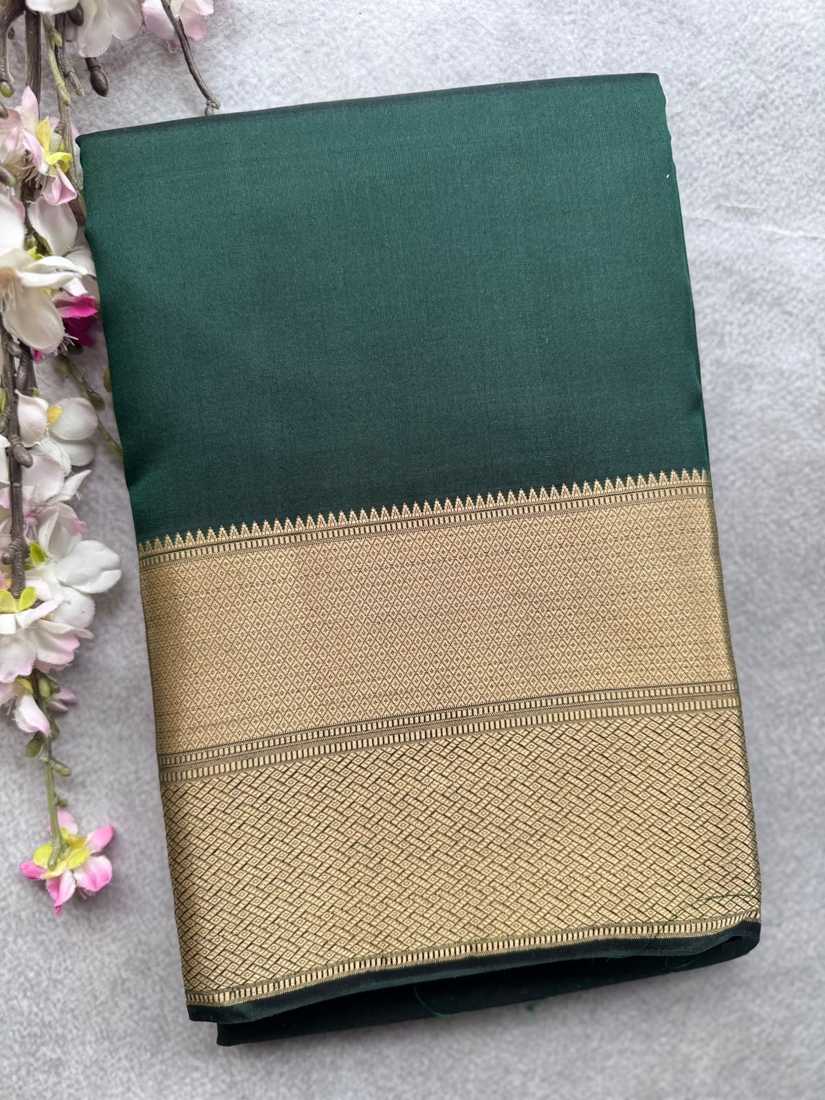 Bottle Green Pure Kanchi Silk Saree 109