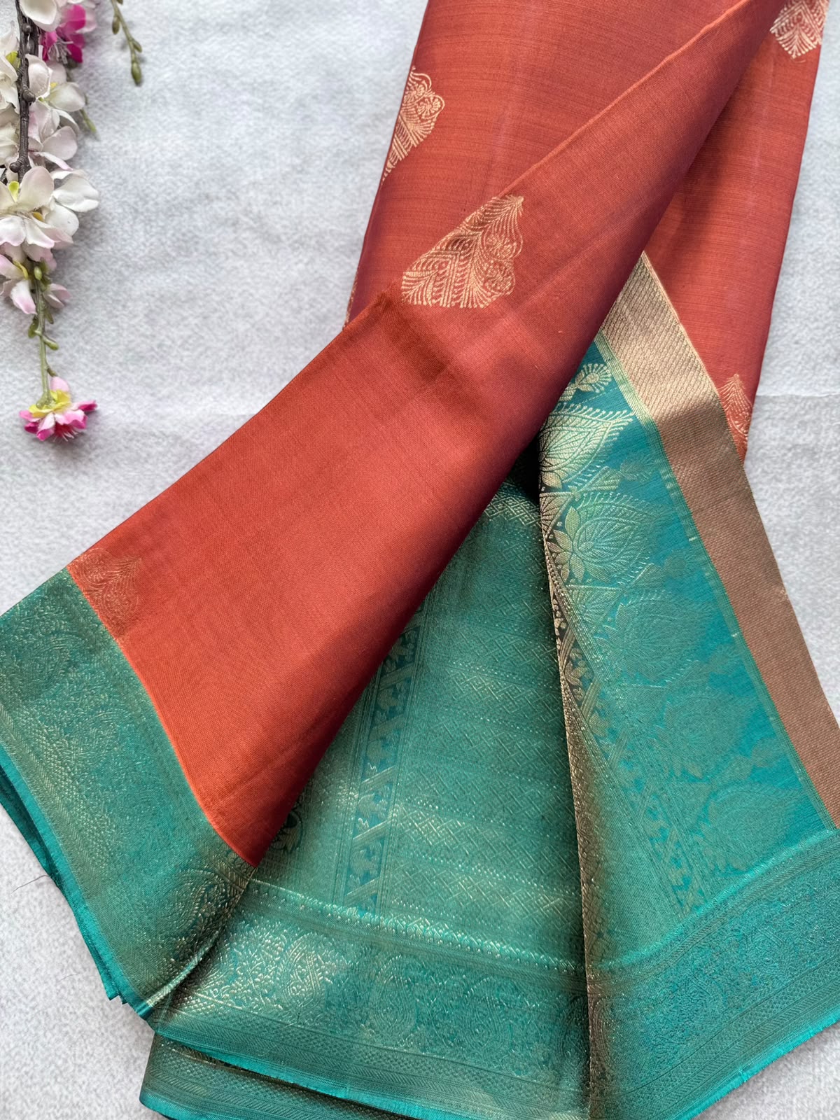 Rust Orange Pure Kanchi Silk Saree 109