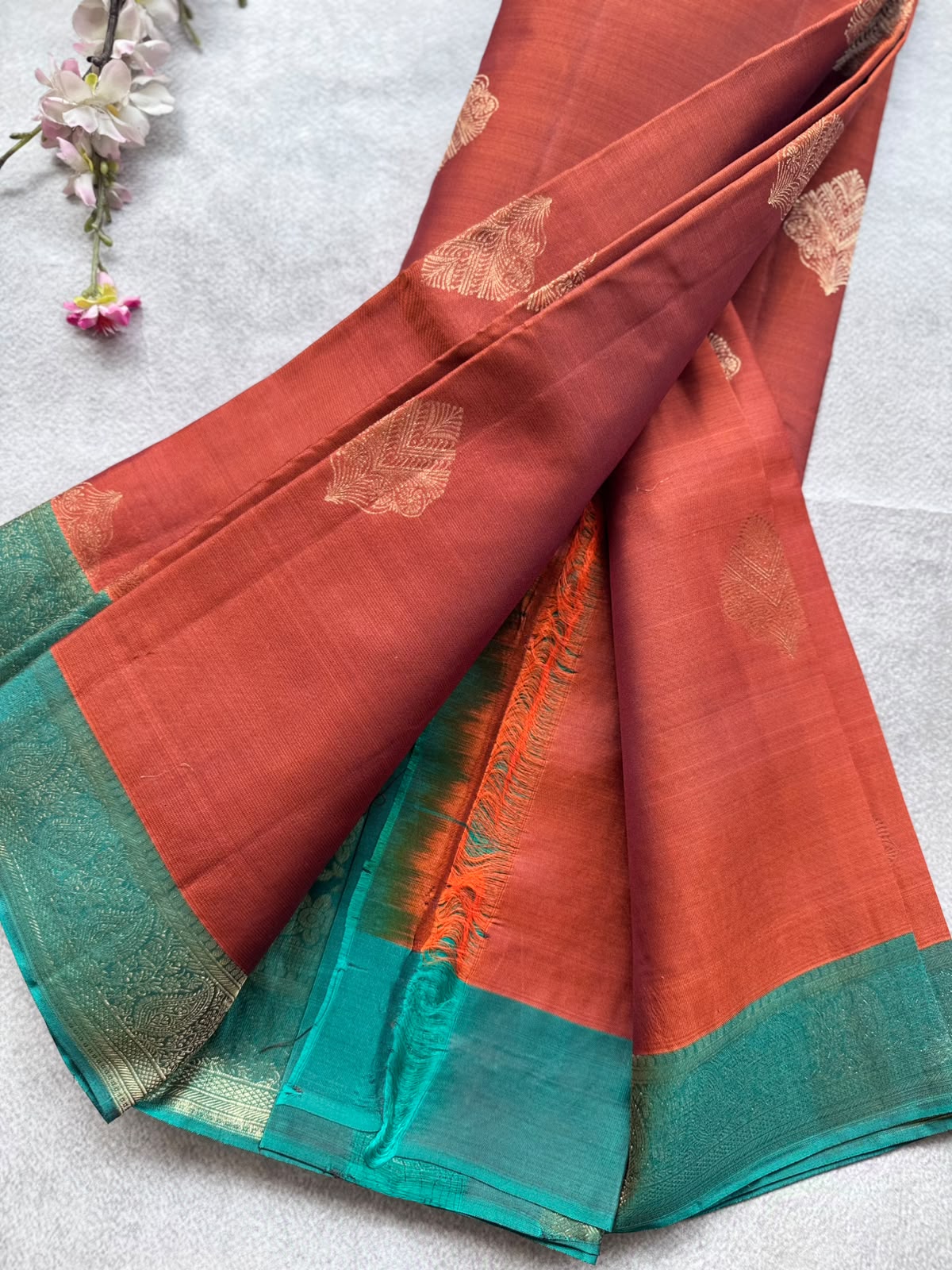 Rust Orange Pure Kanchi Silk Saree 109